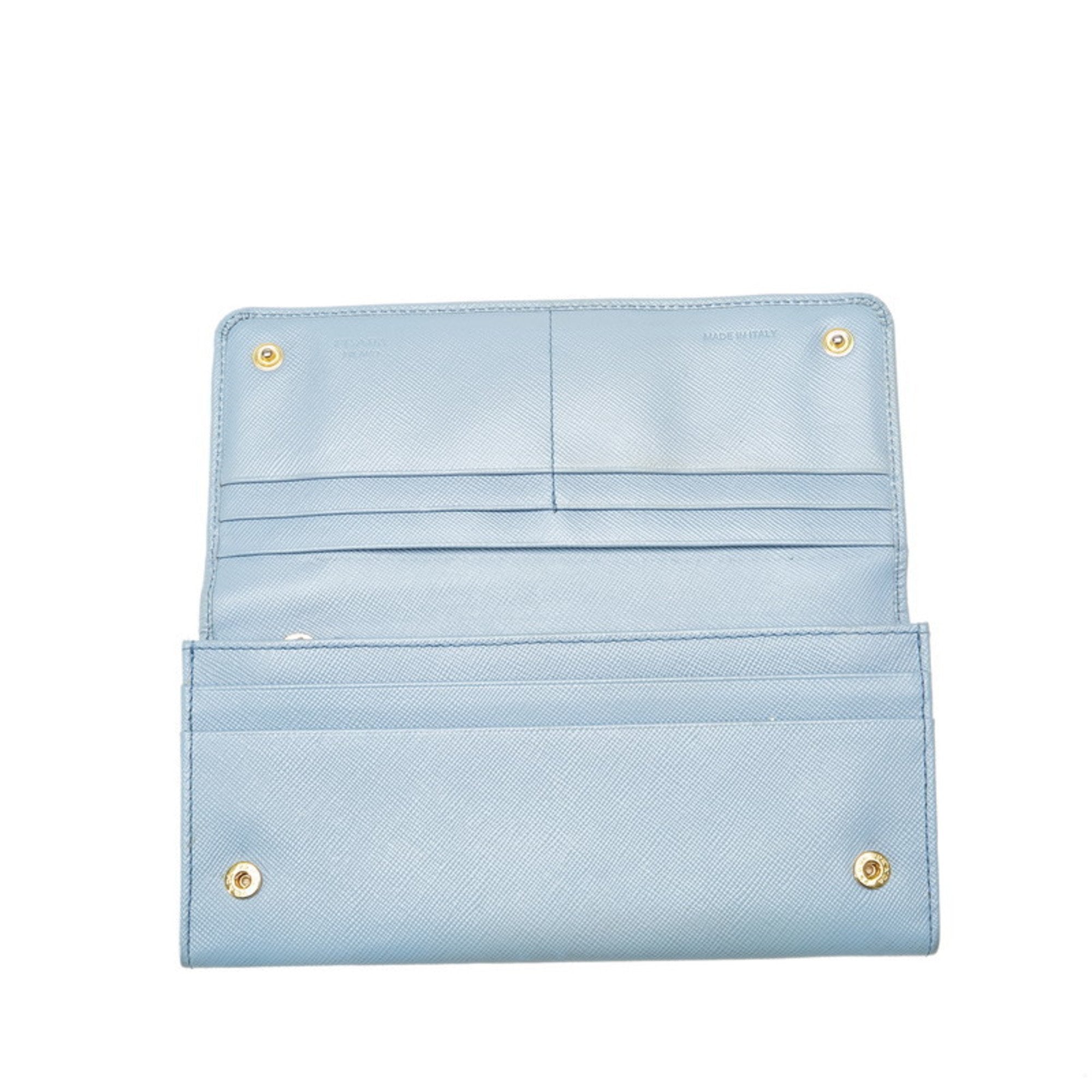 Prada Light Blue Leather Long Wallet (Bi-Fold) (Pre-Owned)