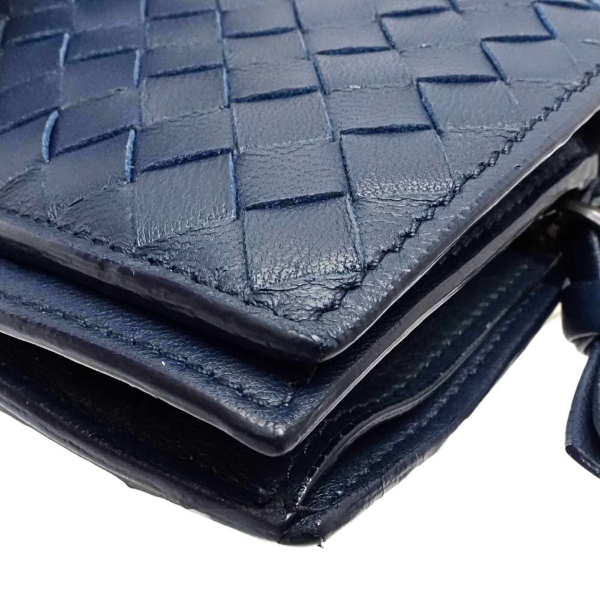 Bottega Veneta Intrecciato Navy Leather Wallet (Bi-Fold) (Pre-Owned)