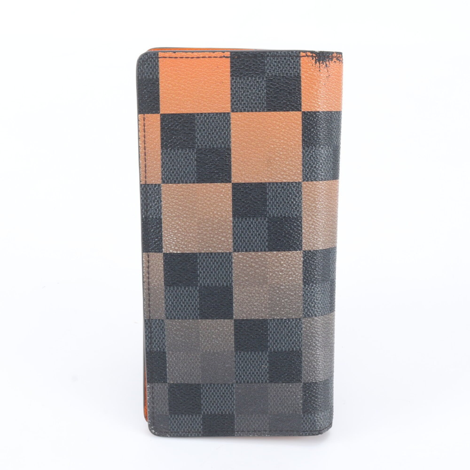Louis Vuitton Orange Leather Coated Canvas Long Wallet (Bi-Fold) (Pre-Owned)