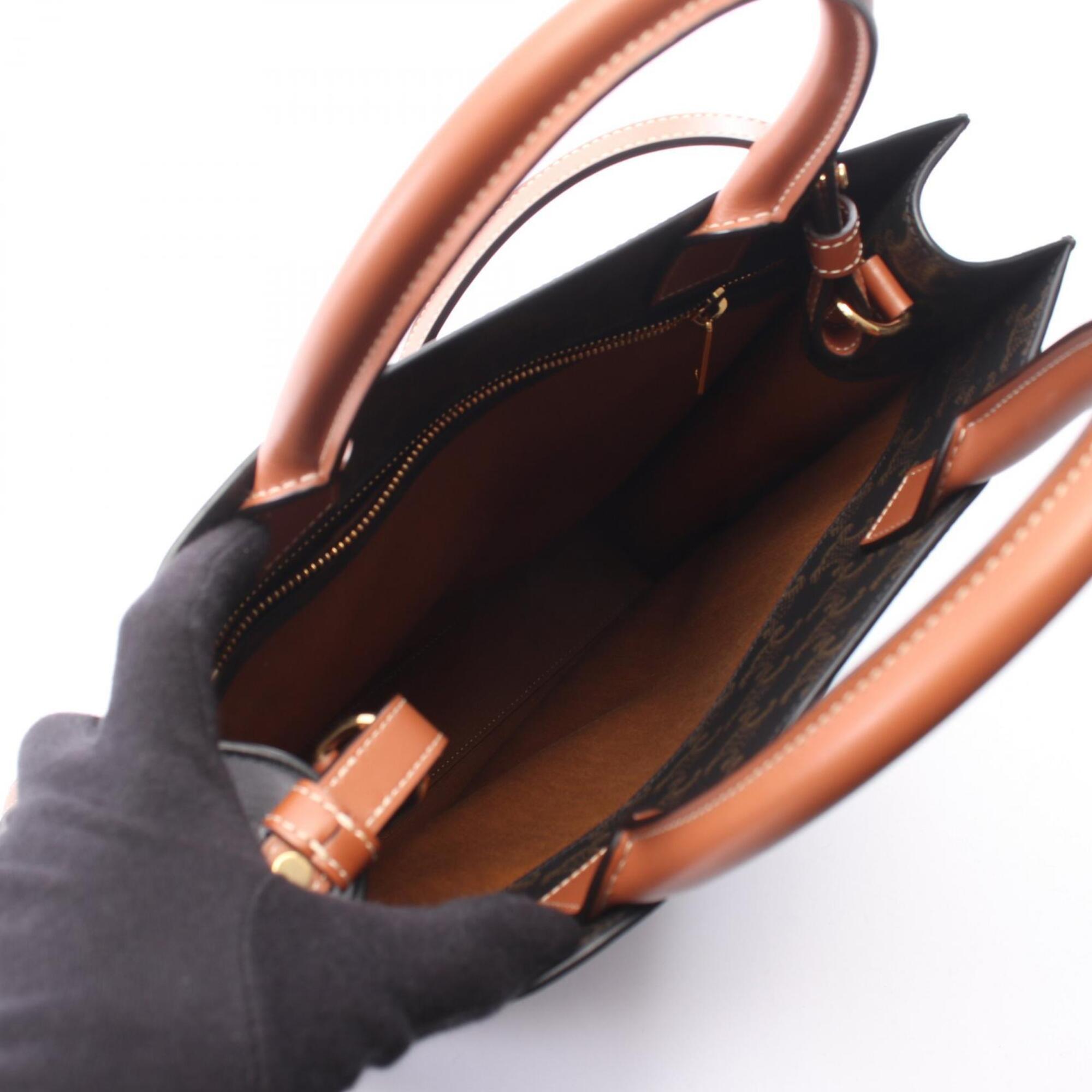 Celine Black Brown Pvc Coated Canvas Leather Tote Bag (Pre-Owned)