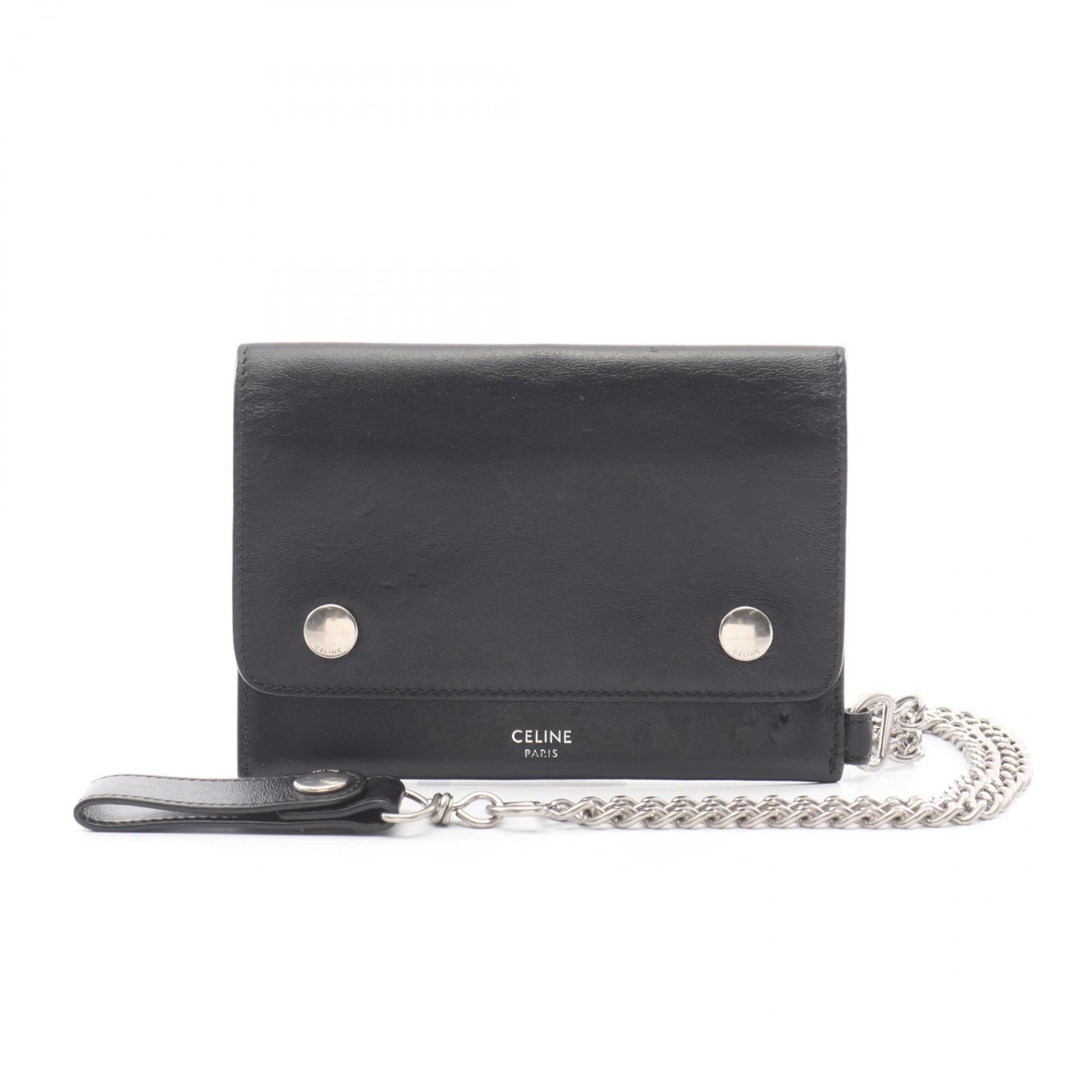 Celine Black Leather Chain/Shoulder Wallet (Pre-Owned)