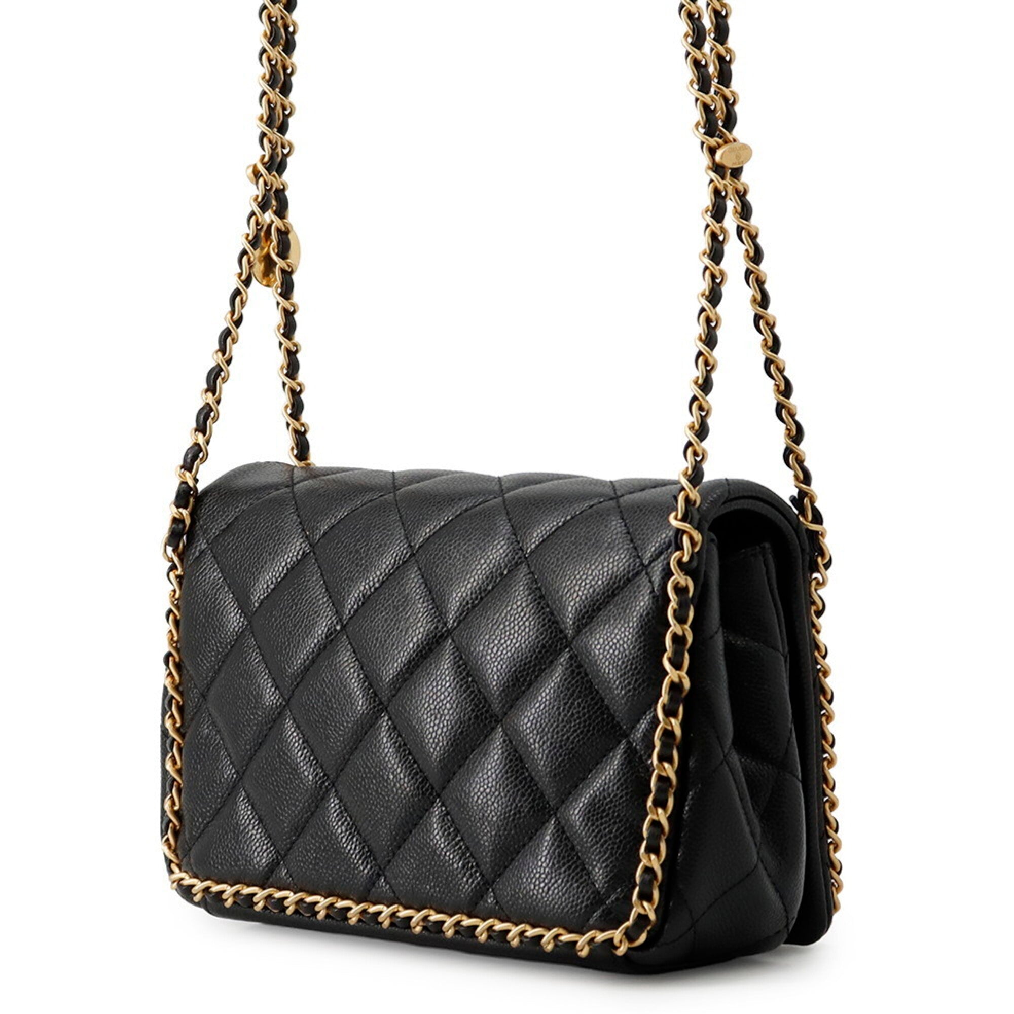 Chanel Matelasse Black Grained Calfskin Handbag Shoulder Bag (Pre-Owned)