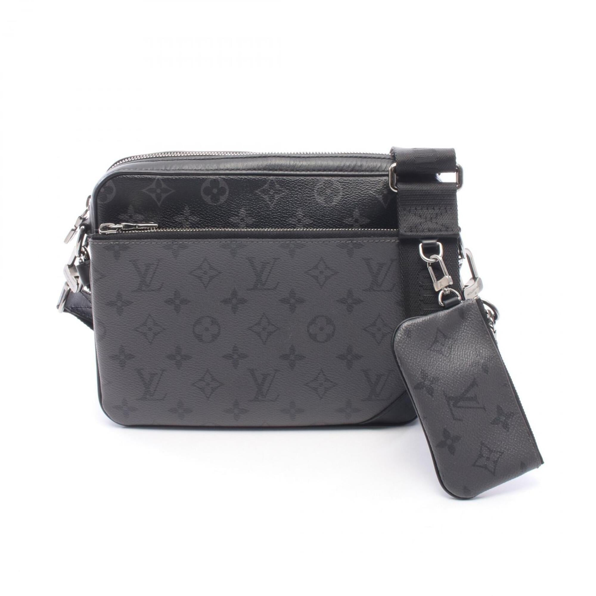 Louis Vuitton Black Gray Coated Canvas Leather Handbag Shoulder Bag (Pre-Owned)