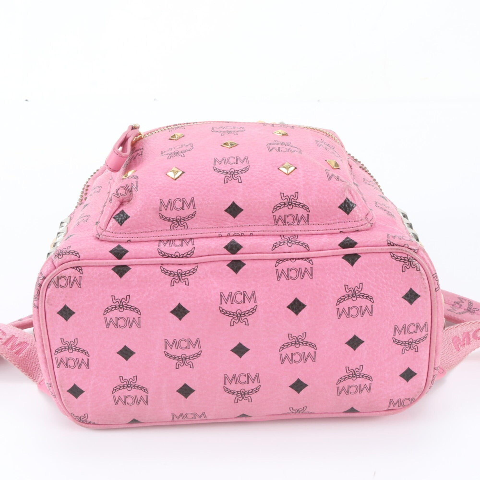 Mcm Pink Leather Coated Canvas Backpack Shoulder Bag (Pre-Owned)