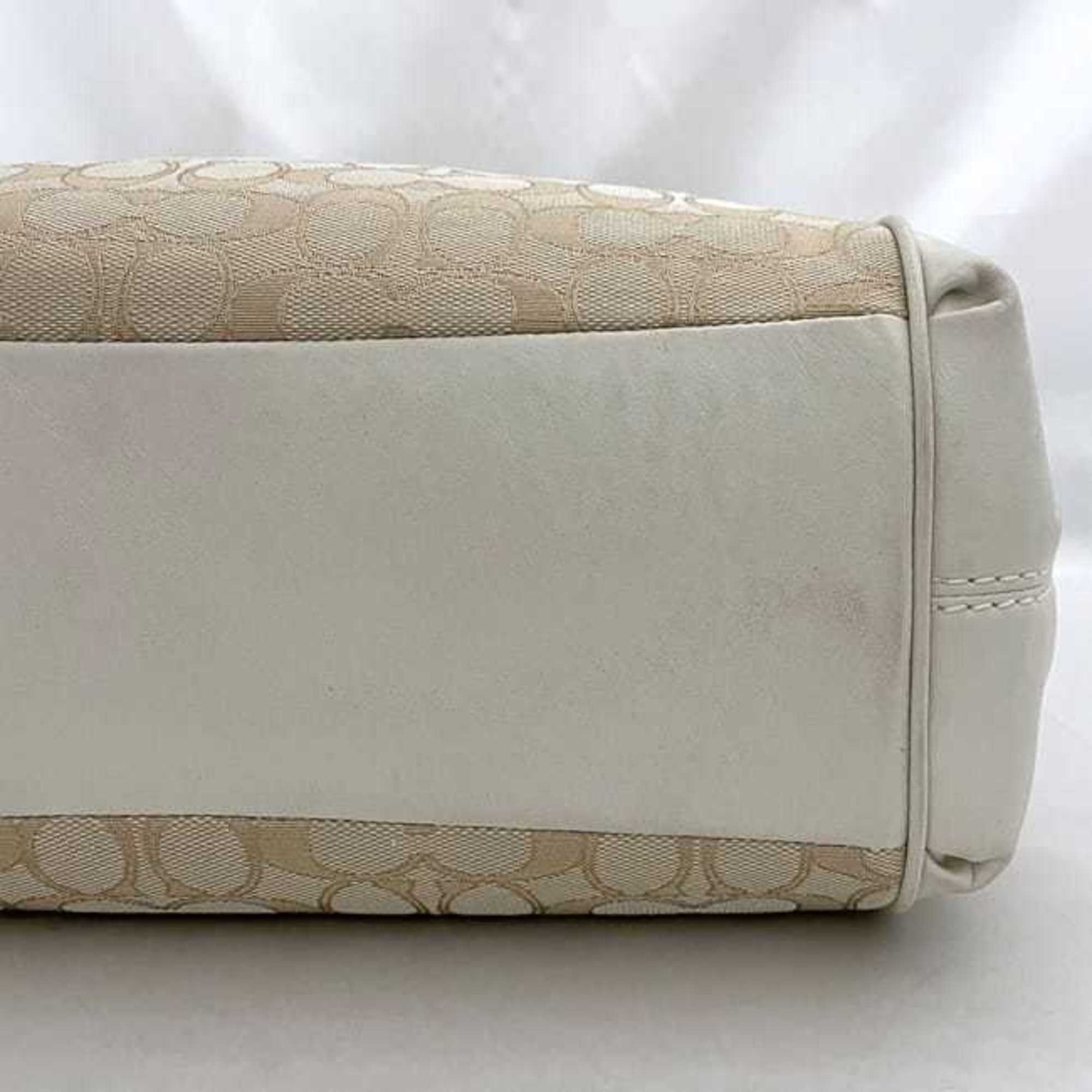 Coach Cream White Leather Canvas Tote Bag (Pre-Owned)