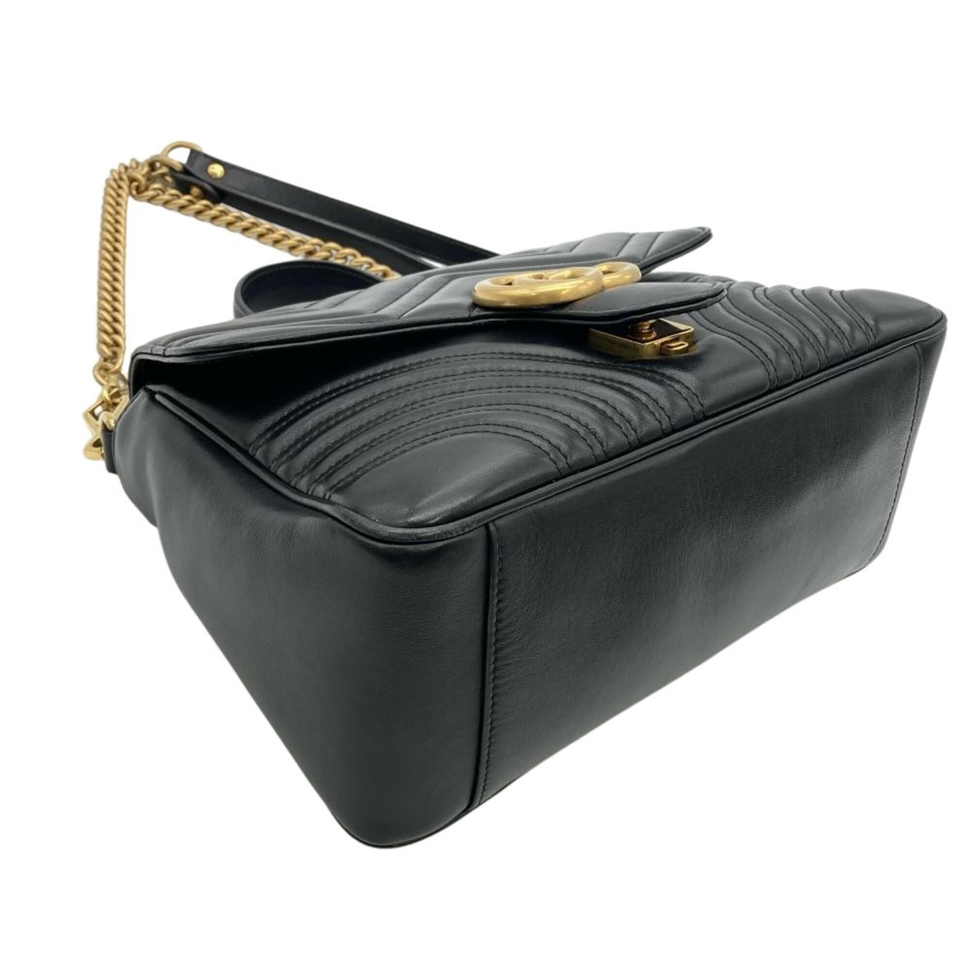 Gucci Gg Marmont Black Leather Handbag Shoulder Bag (Pre-Owned)