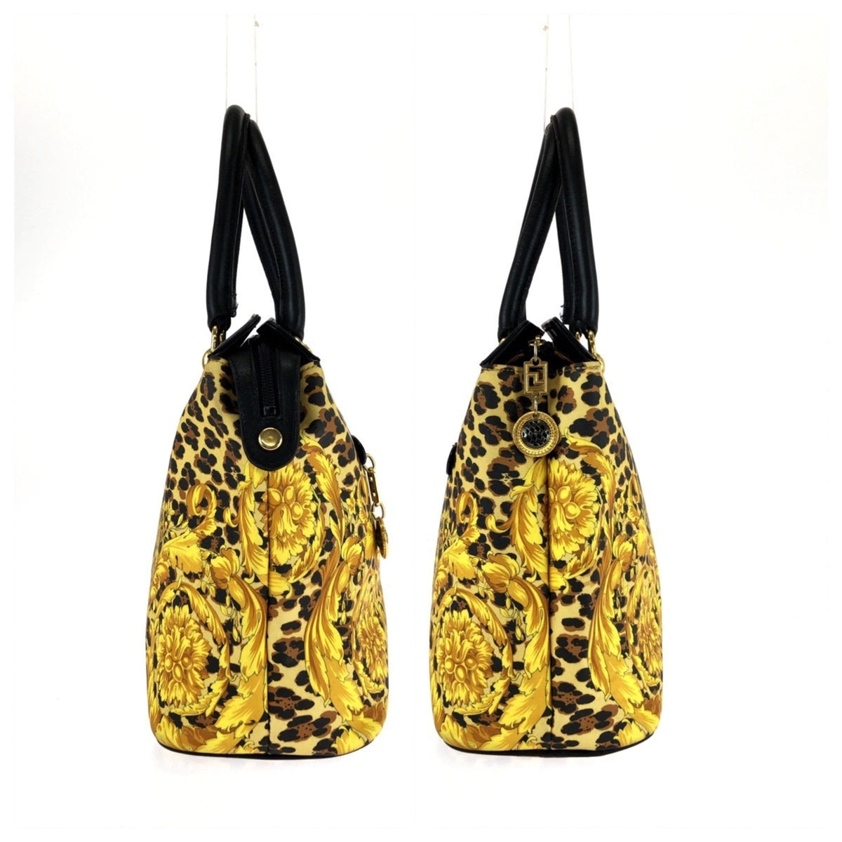 Versace Black Yellow Pvc Leather Boston Bag Handbag (Pre-Owned)