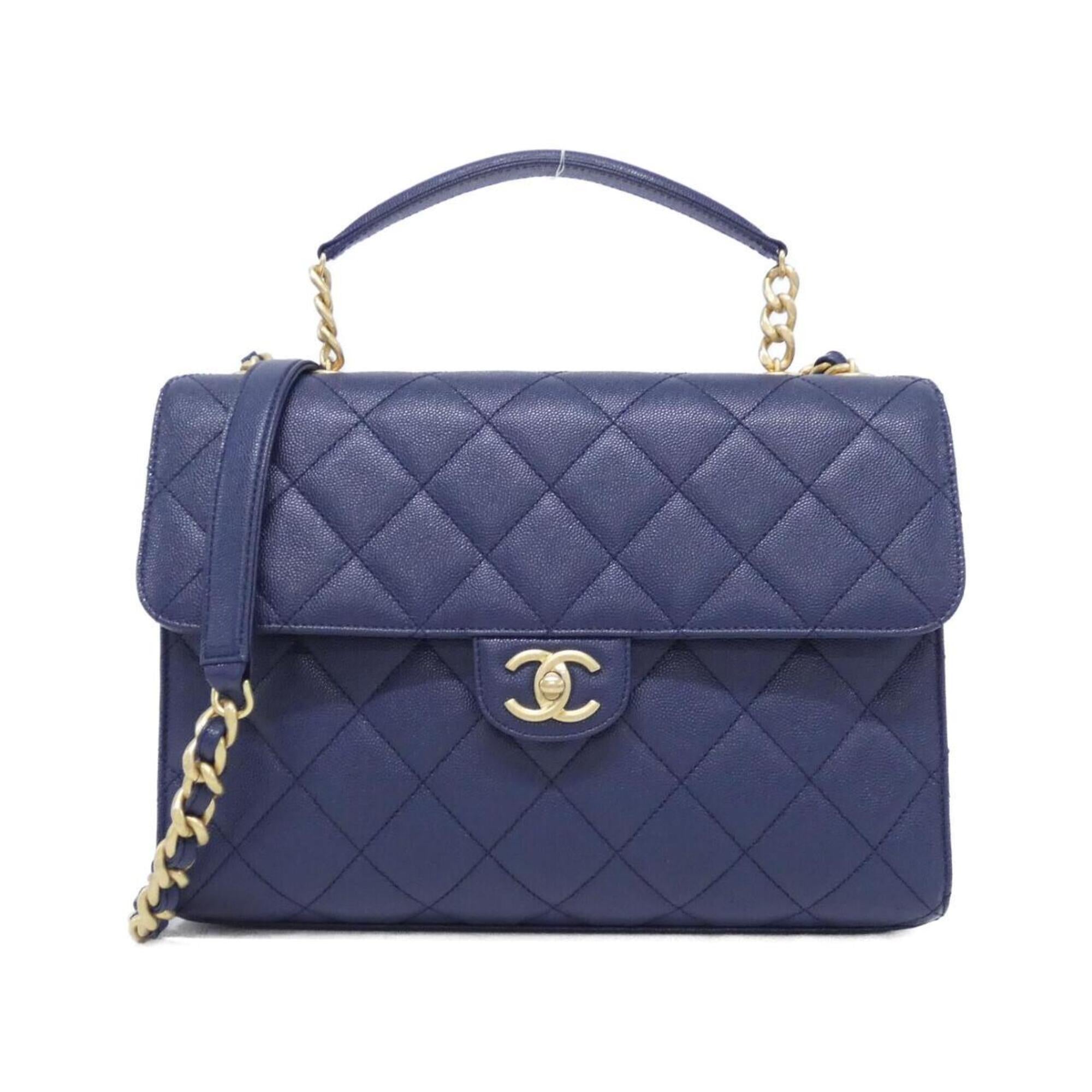 Chanel Navy Grained Calfskin Handbag (Pre-Owned)