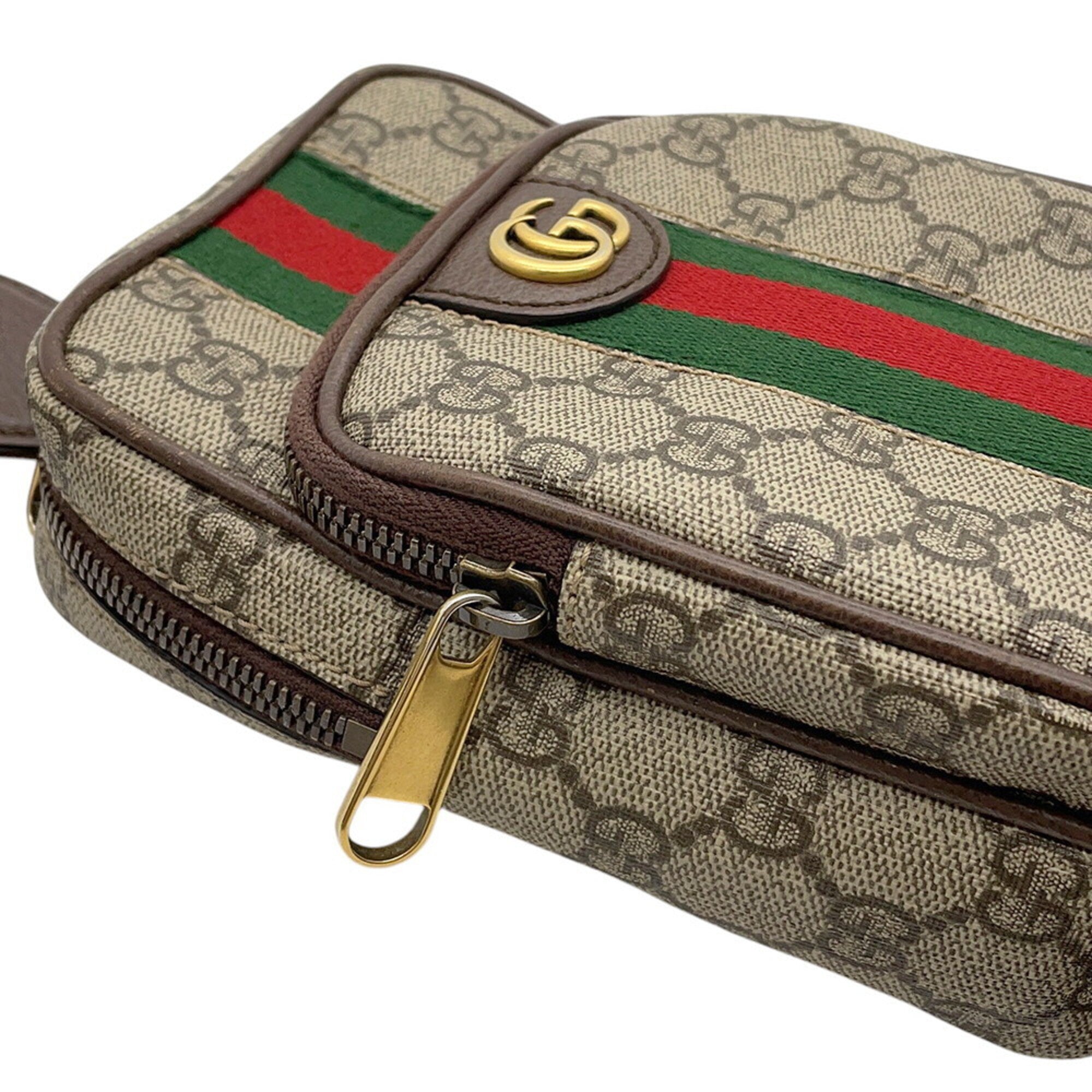 Gucci Ophidia Beige Green Red Color Gg Supreme Leather Canvas Sling Bag (Pre-Owned)