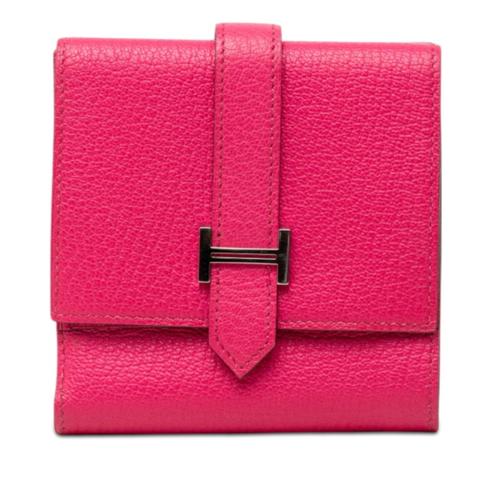 Hermes Pink Rose Shocking Chevre Leather Wallet (Tri-Fold) (Pre-Owned)