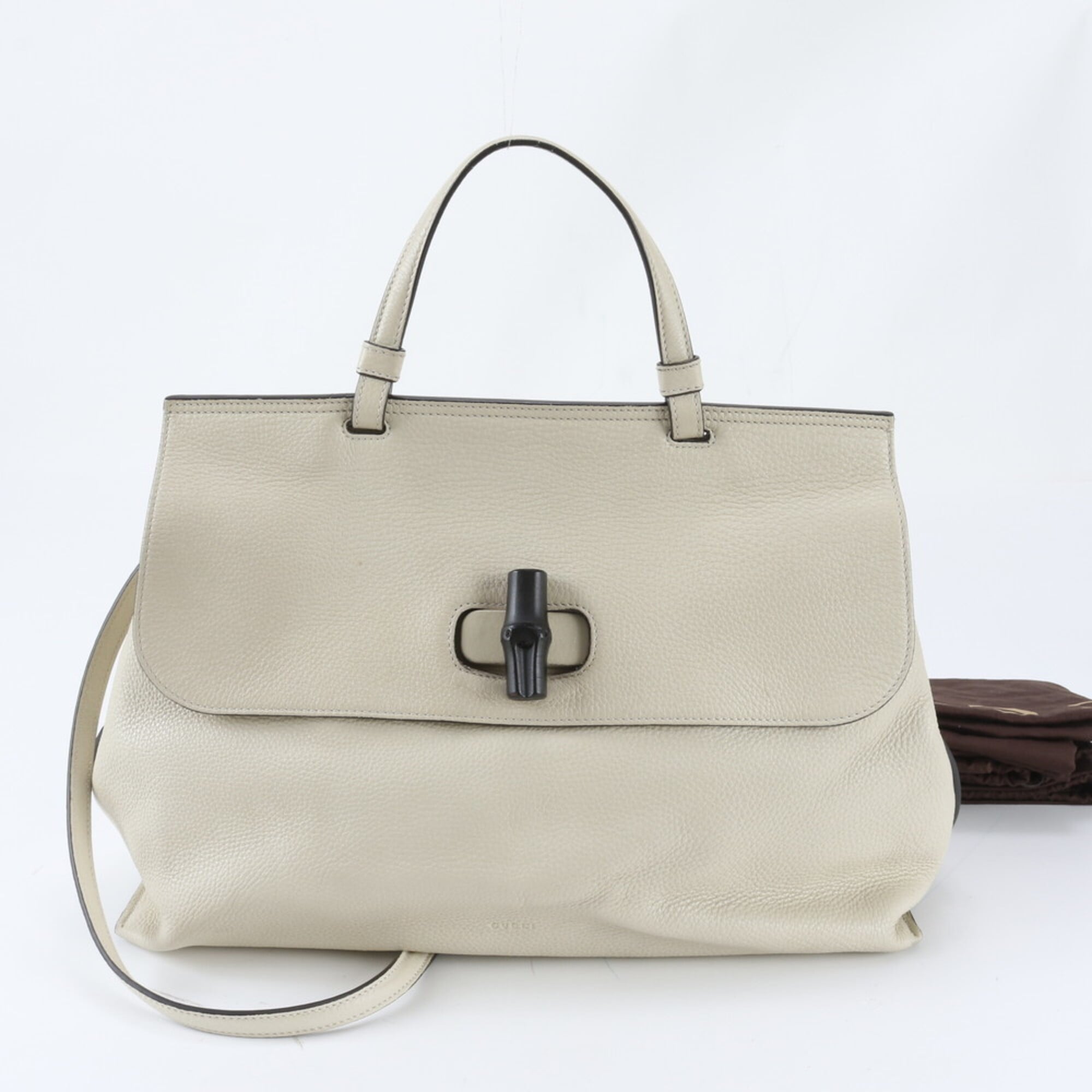 Gucci Bamboo Beige Cream Leather Handbag Shoulder Bag (Pre-Owned)