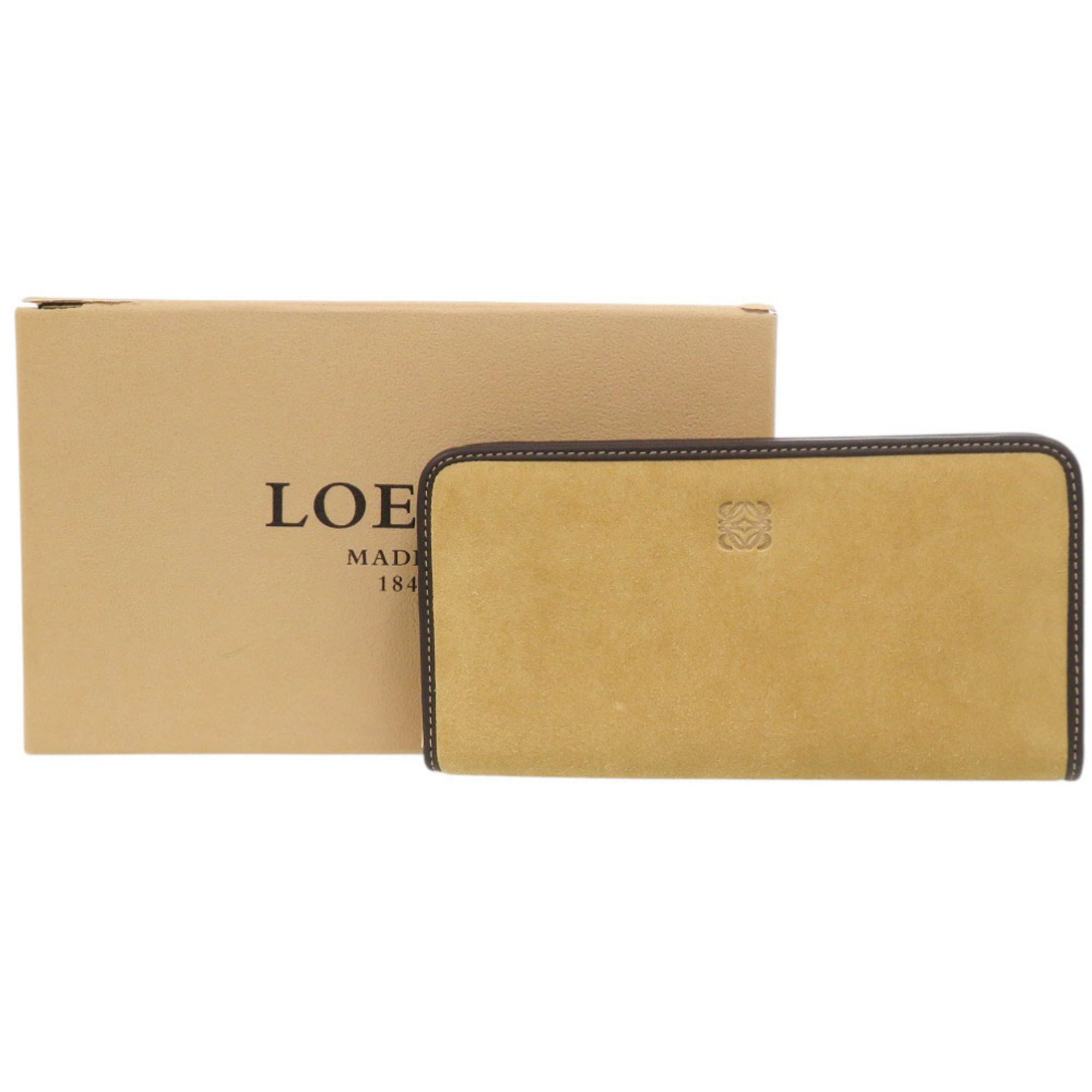Loewe Beige Brown Suede Long Wallet (Bi-Fold) (Pre-Owned)