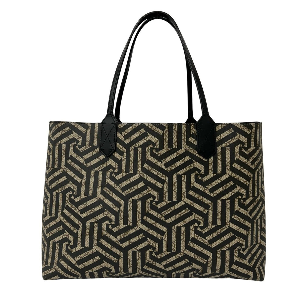 Gucci Black Brown Leather Elastane Tote Bag (Pre-Owned)