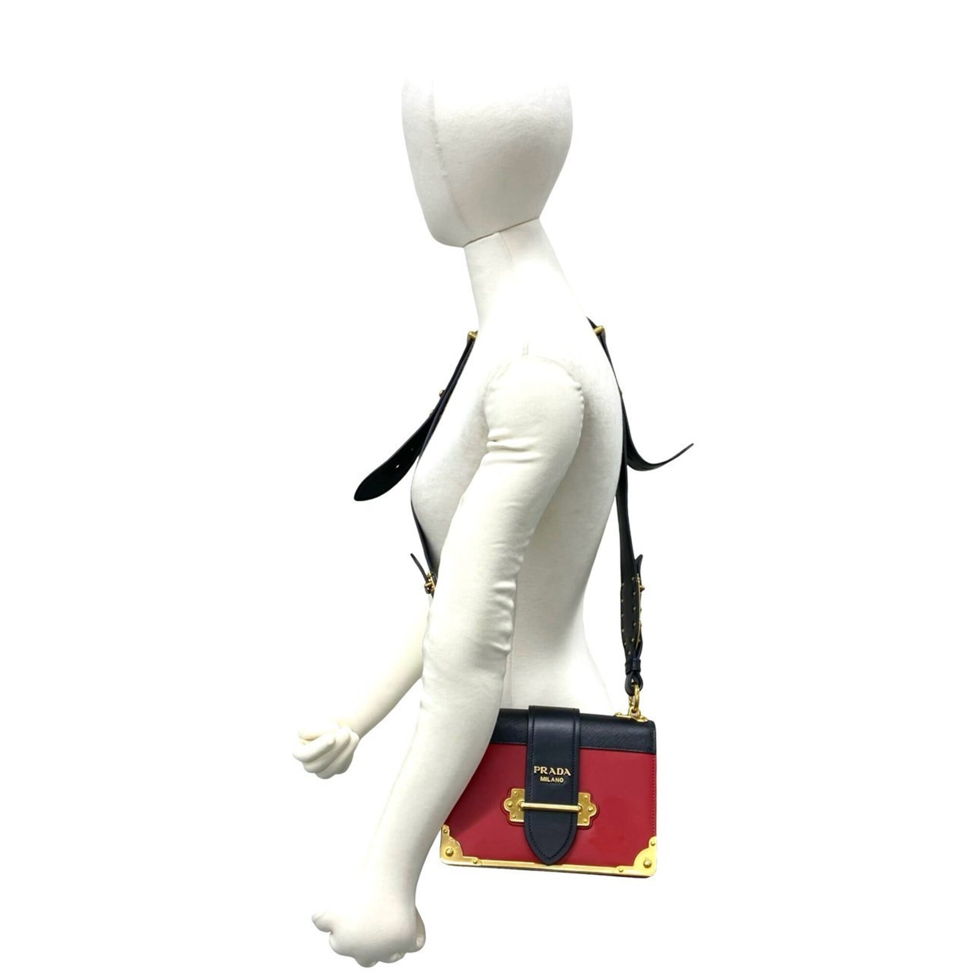 Prada Black Red Color Leather Pochette Shoulder Bag (Pre-Owned)