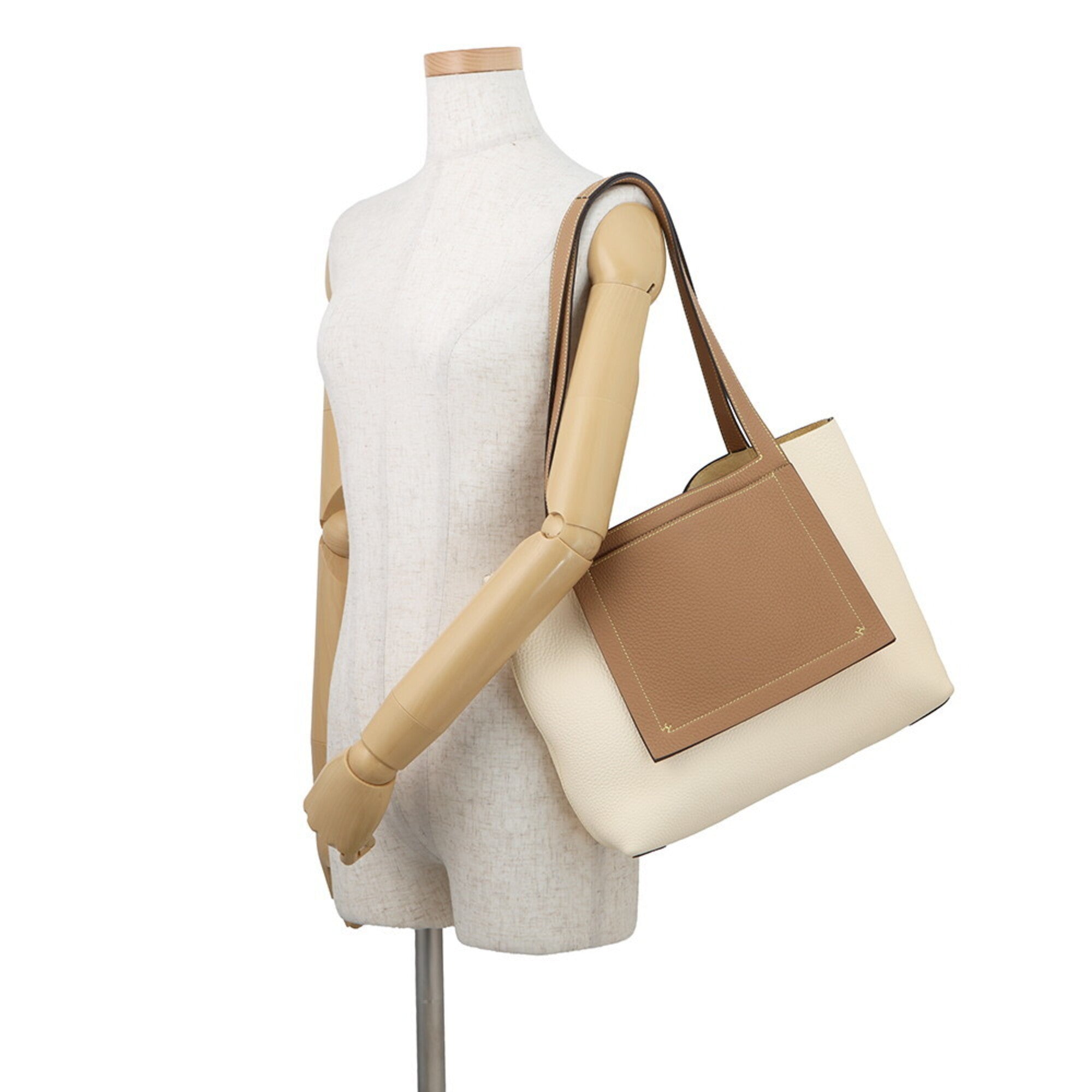 Hermes Ivory Taurillon Clemence Leather Handbag Tote Bag (Pre-Owned)
