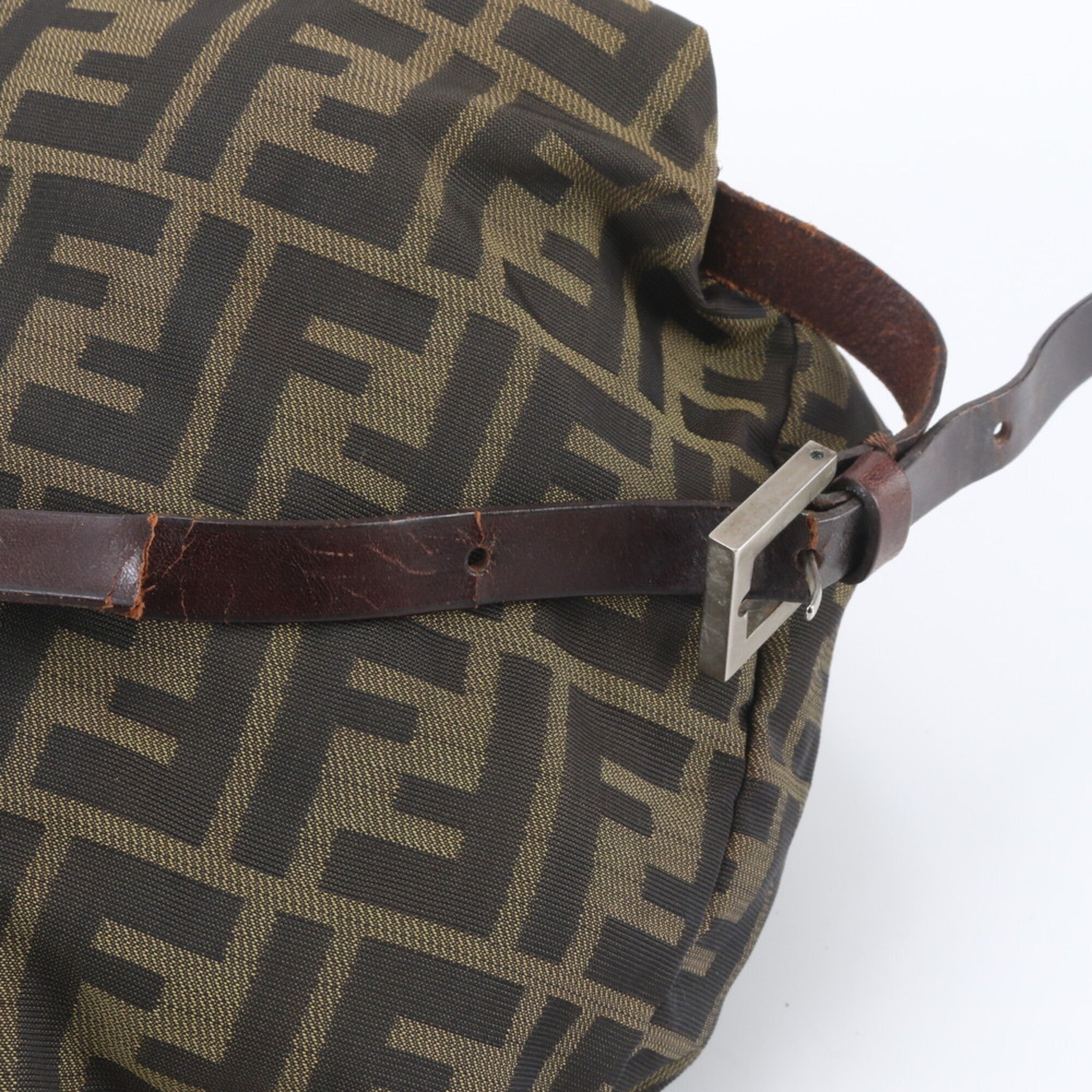 Fendi Brown Leather Canvas Backpack Handbag (Pre-Owned)