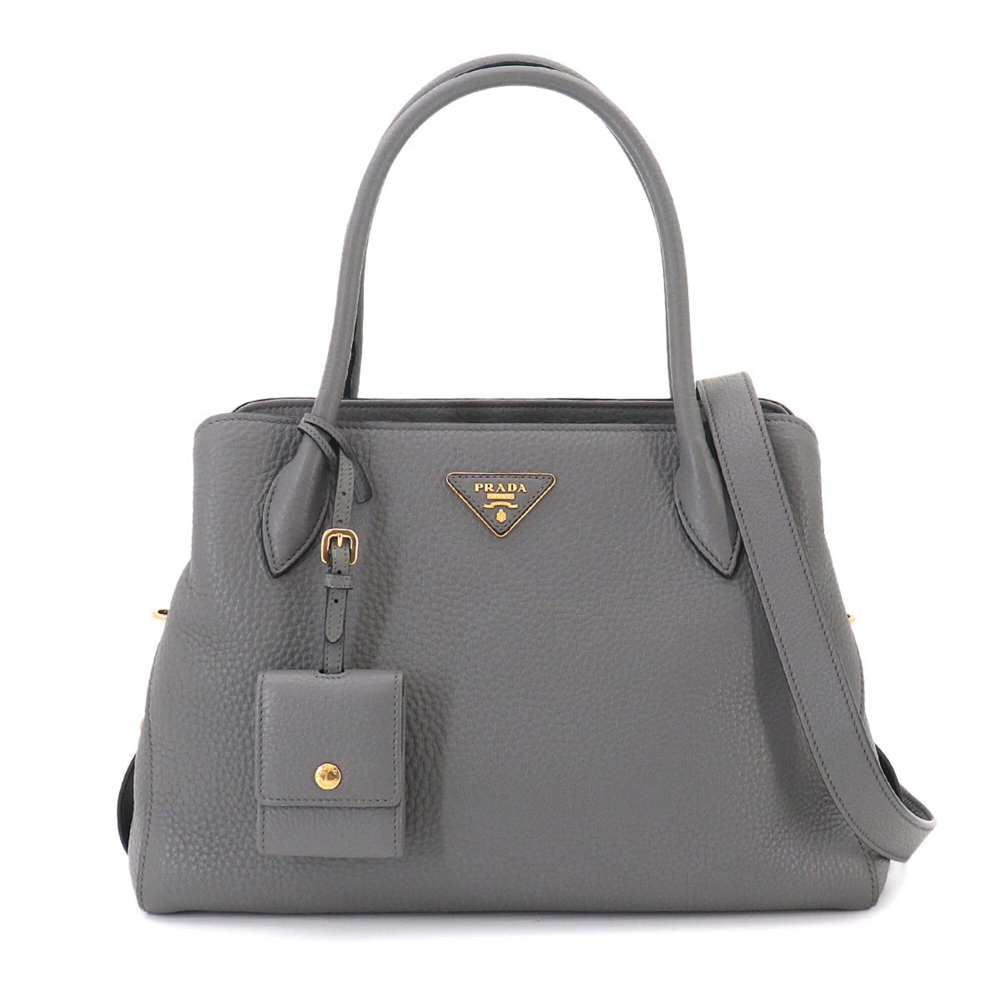 Prada Gray Leather Handbag Shoulder Bag (Pre-Owned)