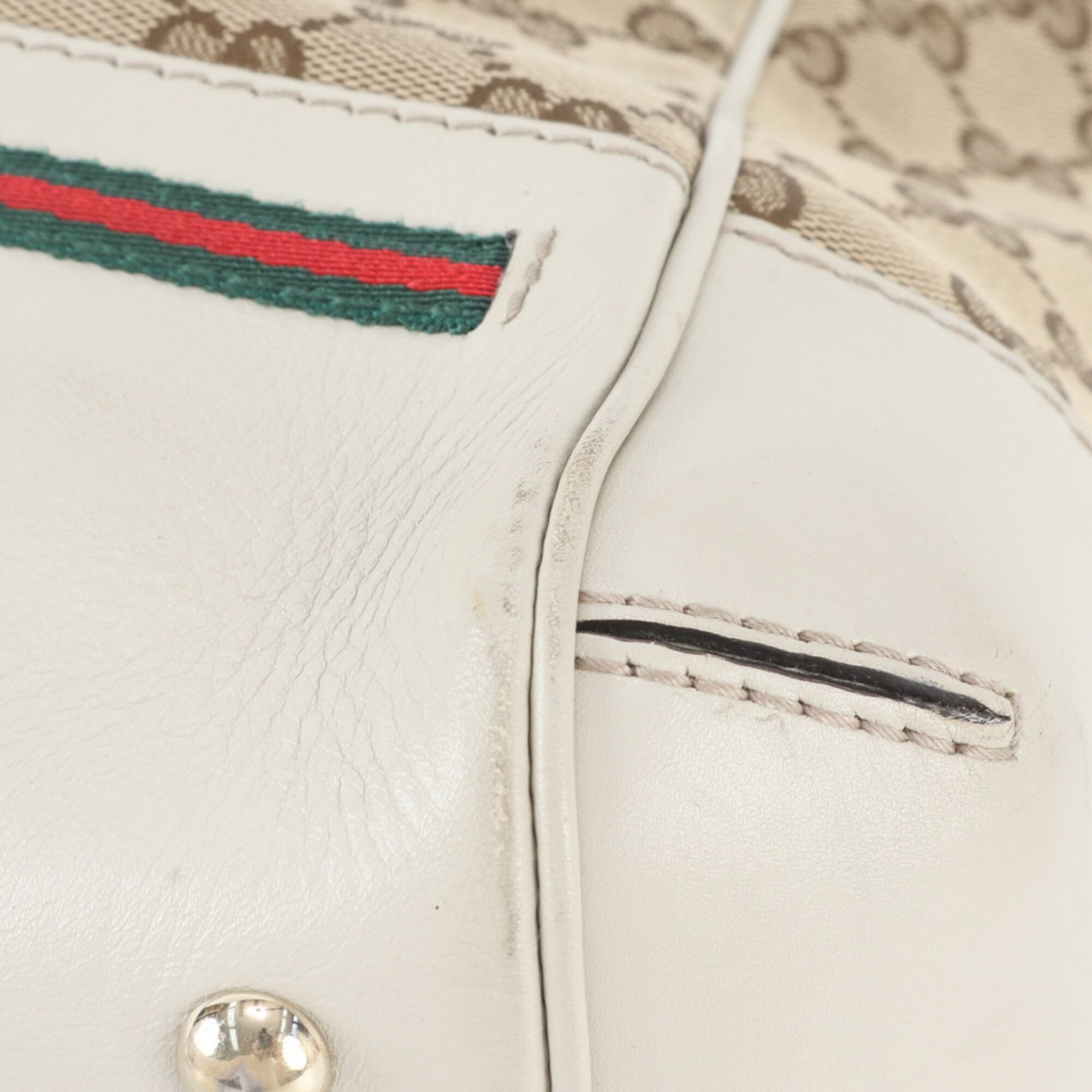 Gucci Beige Leather Canvas Handbag Shoulder Bag Tote Bag (Pre-Owned)