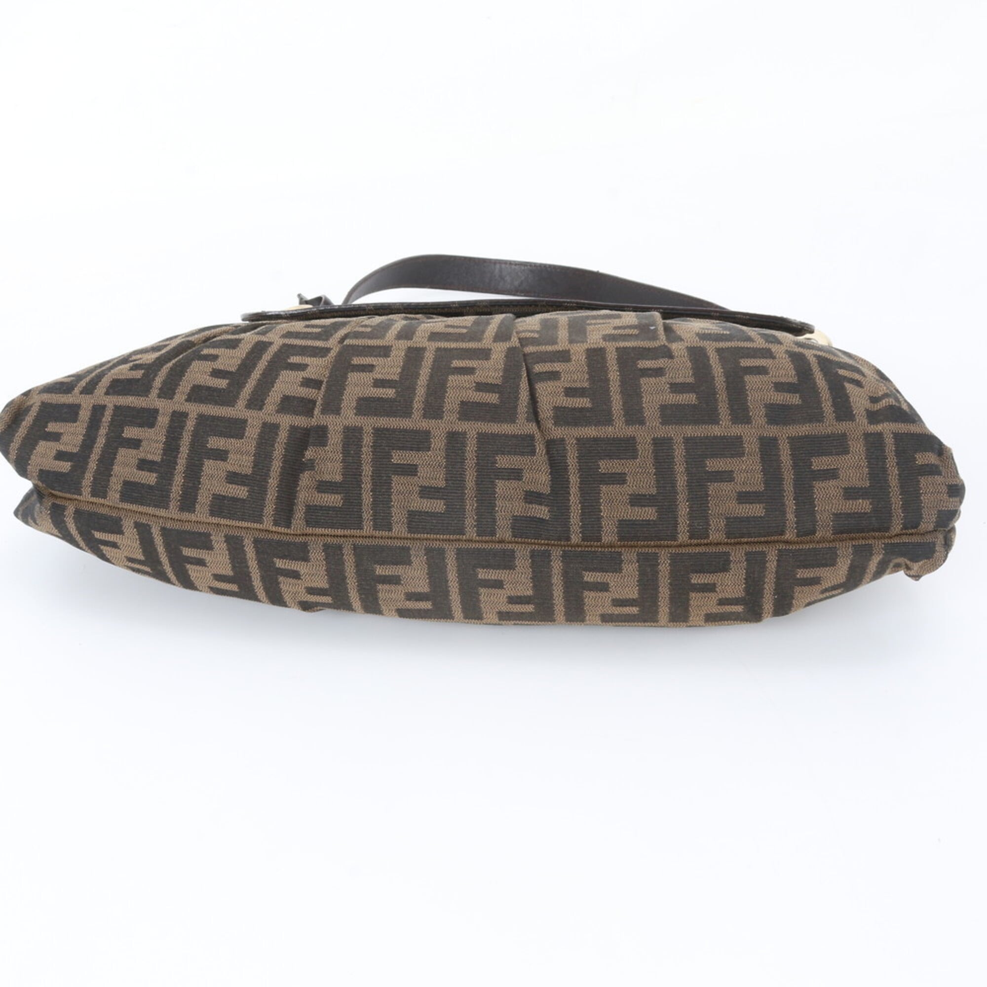 Fendi Brown Leather Canvas Handbag Shoulder Bag (Pre-Owned)
