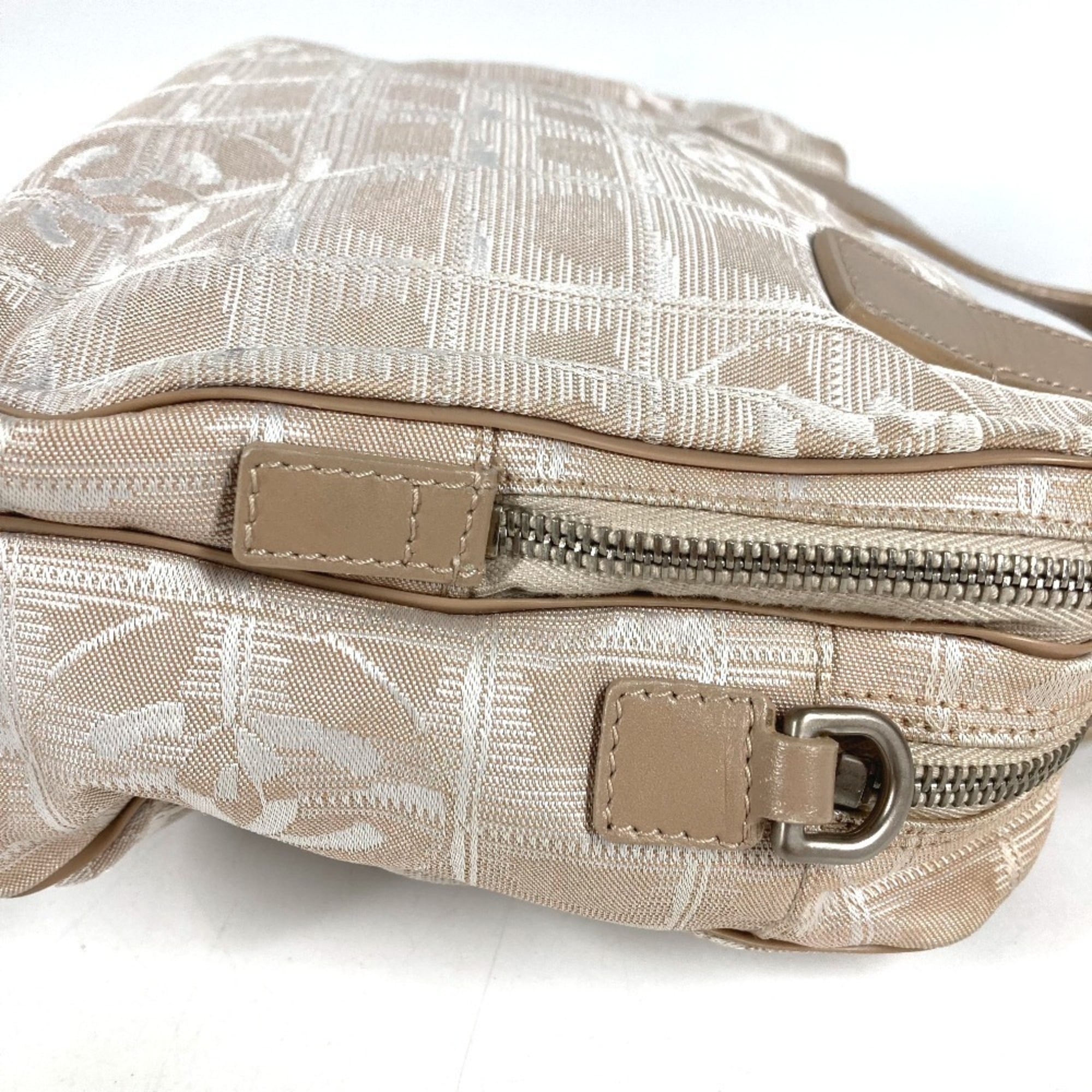 Chanel Beige Nylon Leather Handbag Tote Bag (Pre-Owned)