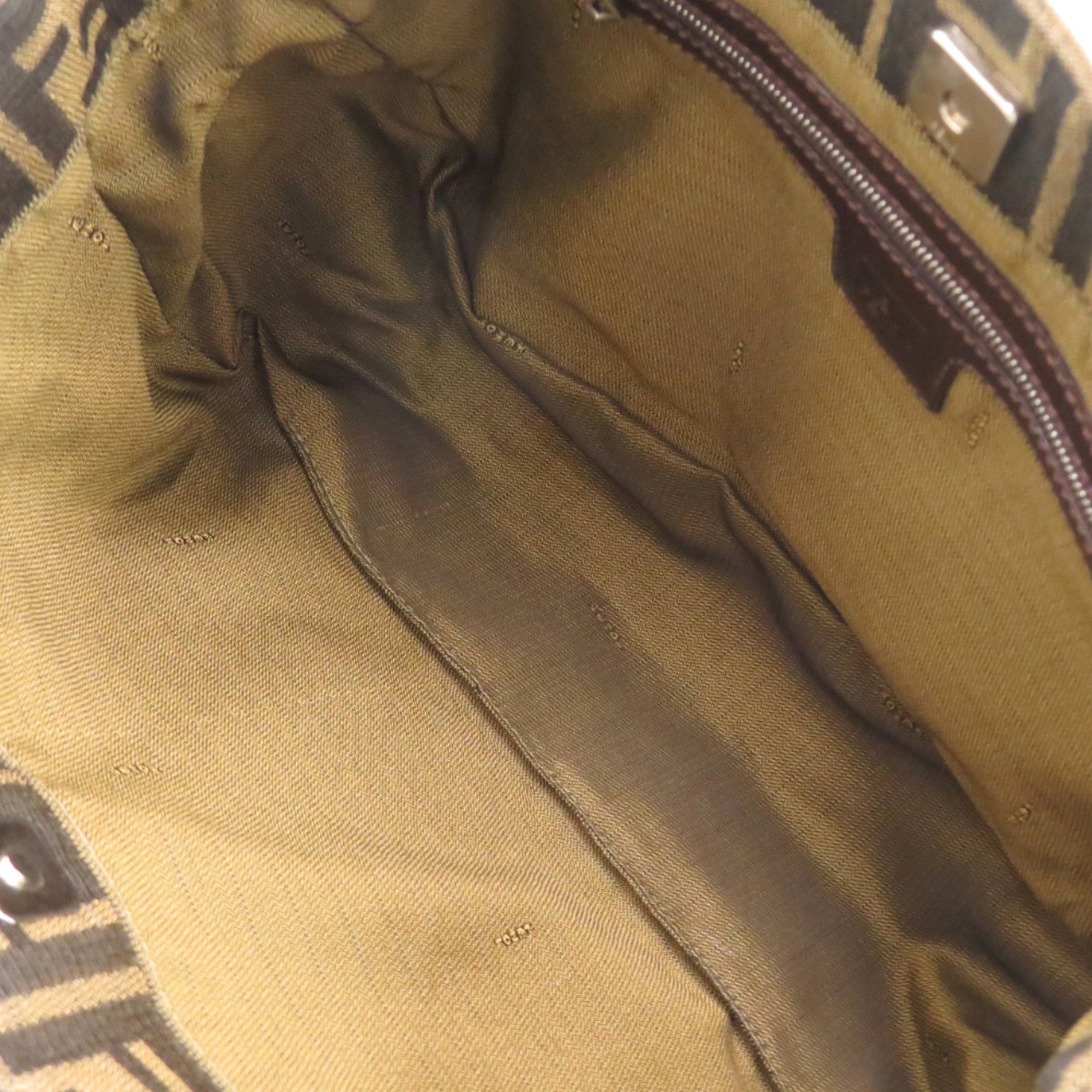 Fendi Brown Leather Canvas Handbag (Pre-Owned)