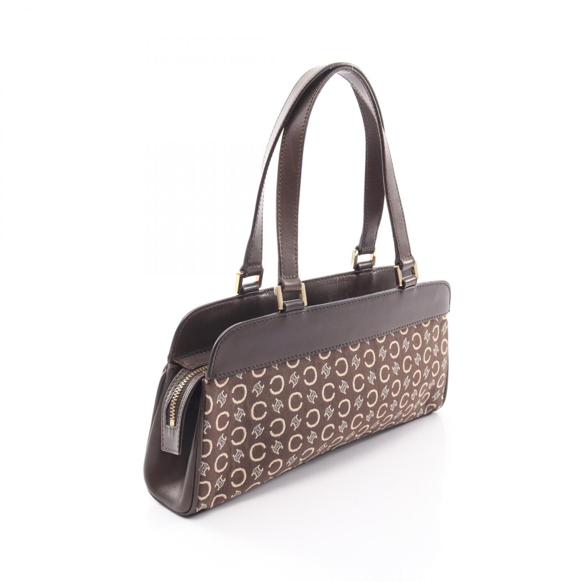 Celine Brown Ivory Canvas Leather Handbag (Pre-Owned)