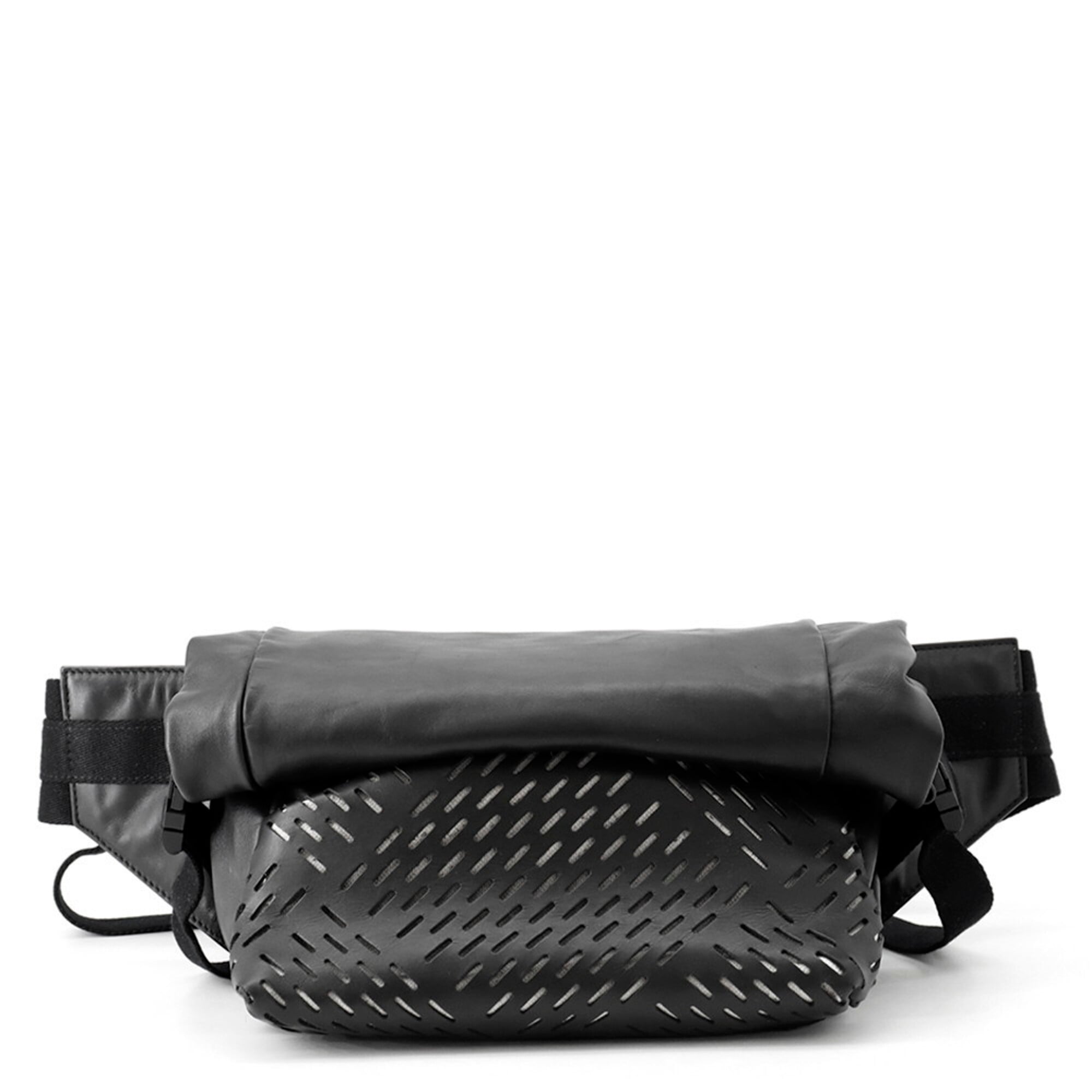 Bottega Veneta Black Leather Canvas Handbag Sling Bag (Pre-Owned)