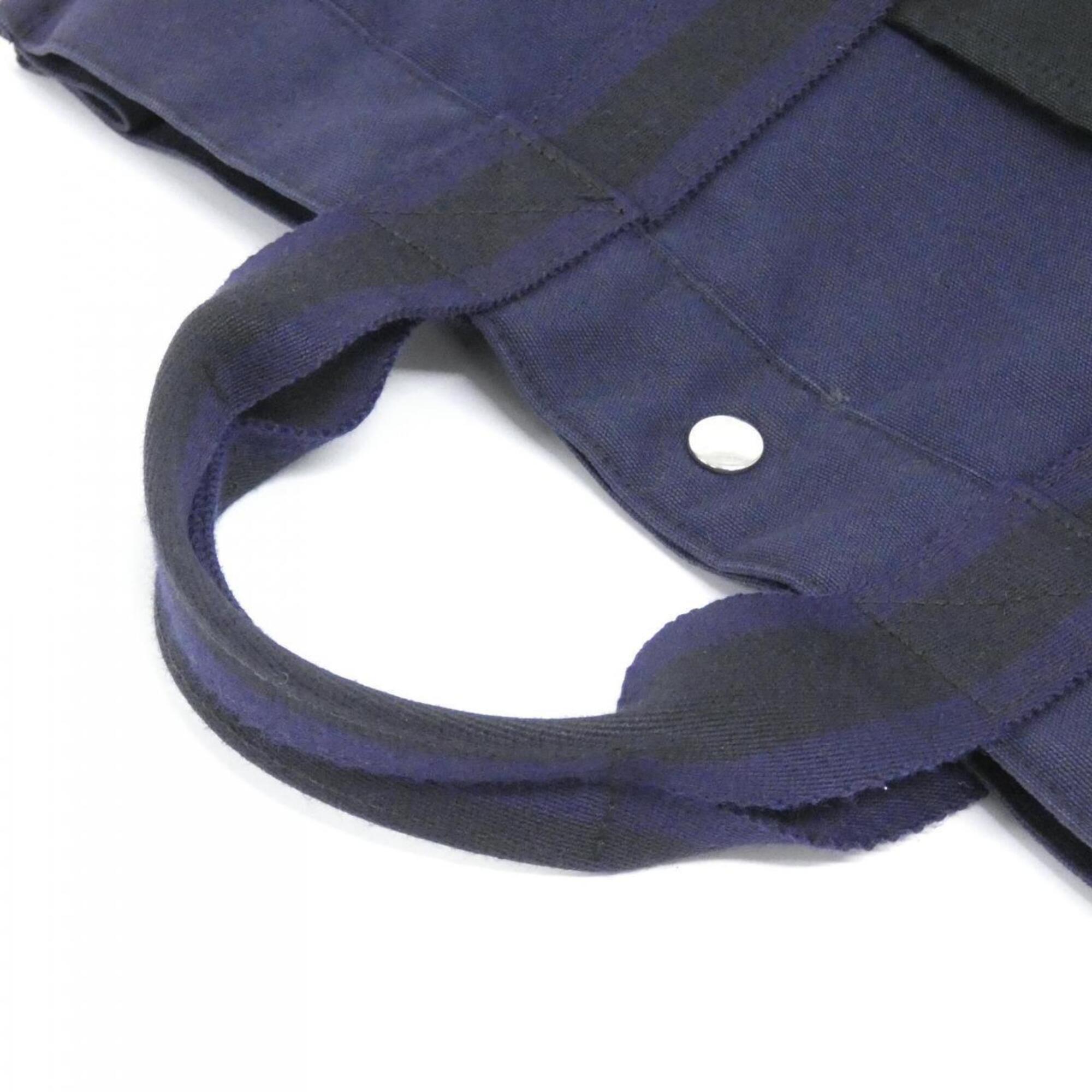 Hermes Black Navy Canvas Handbag (Pre-Owned)