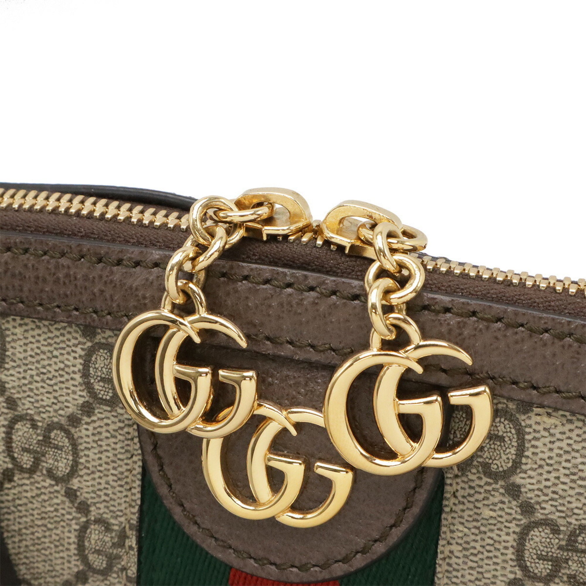 Gucci Beige Dark Brown Green Red Color Gg Supreme Canvas Leather Handbag Shoulder Bag (Pre-Owned)
