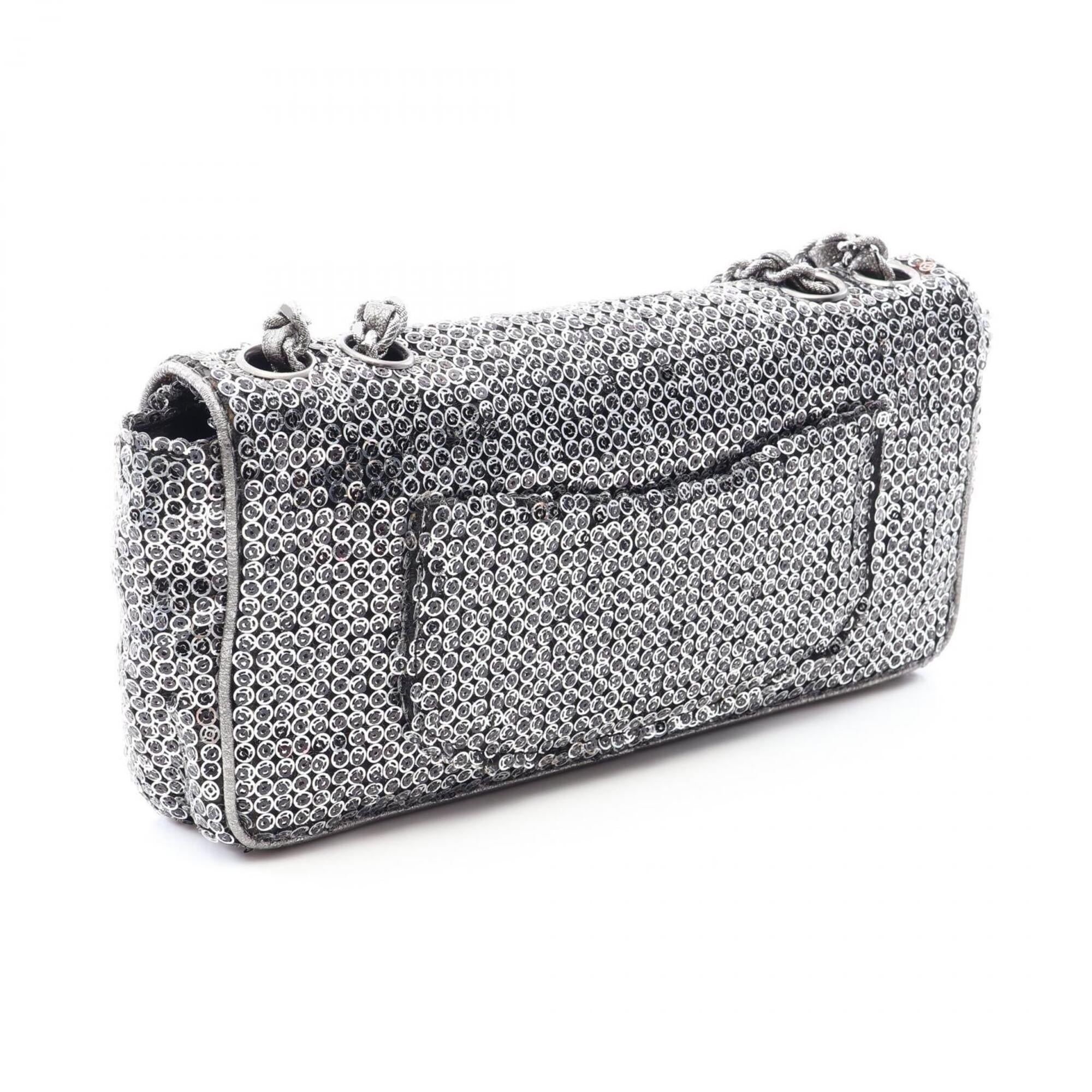 Chanel Silver Leather Spangles Handbag Shoulder Bag (Pre-Owned)
