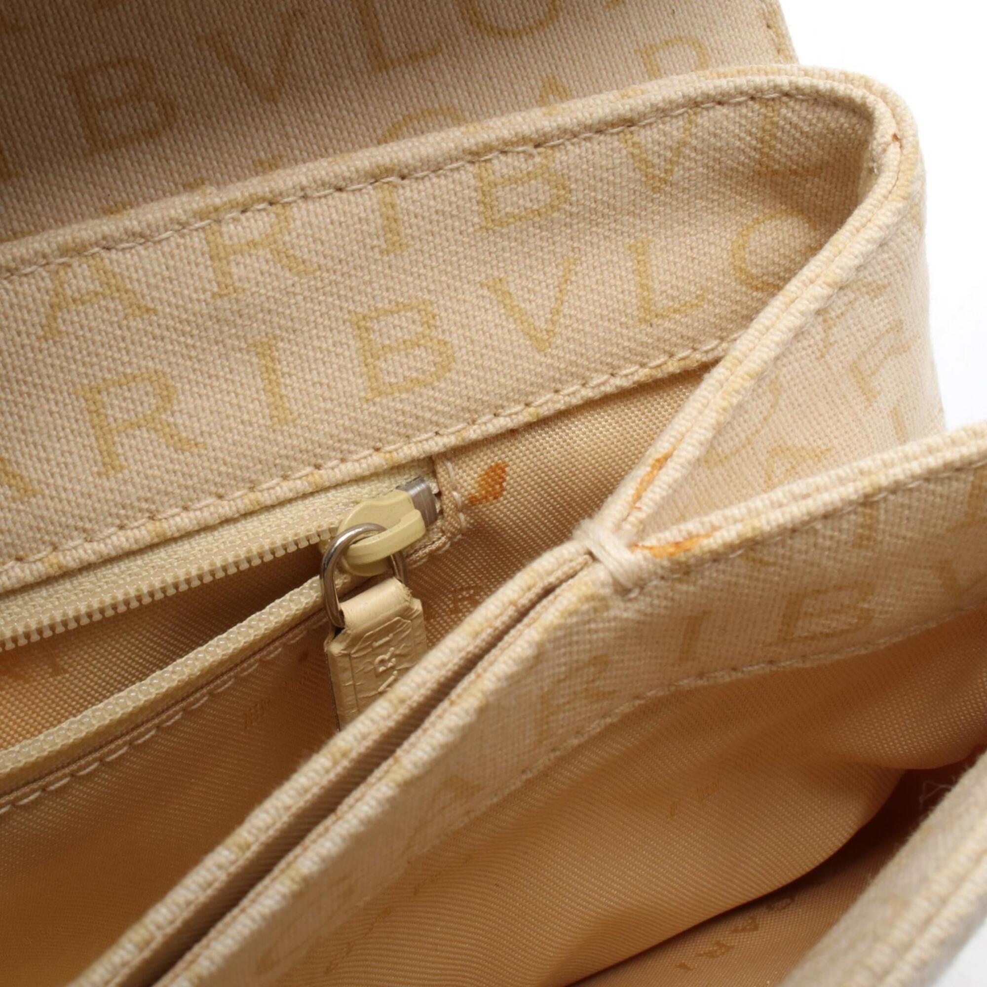Bvlgari Logomania Beige Ivory Canvas Leather Handbag (Pre-Owned)