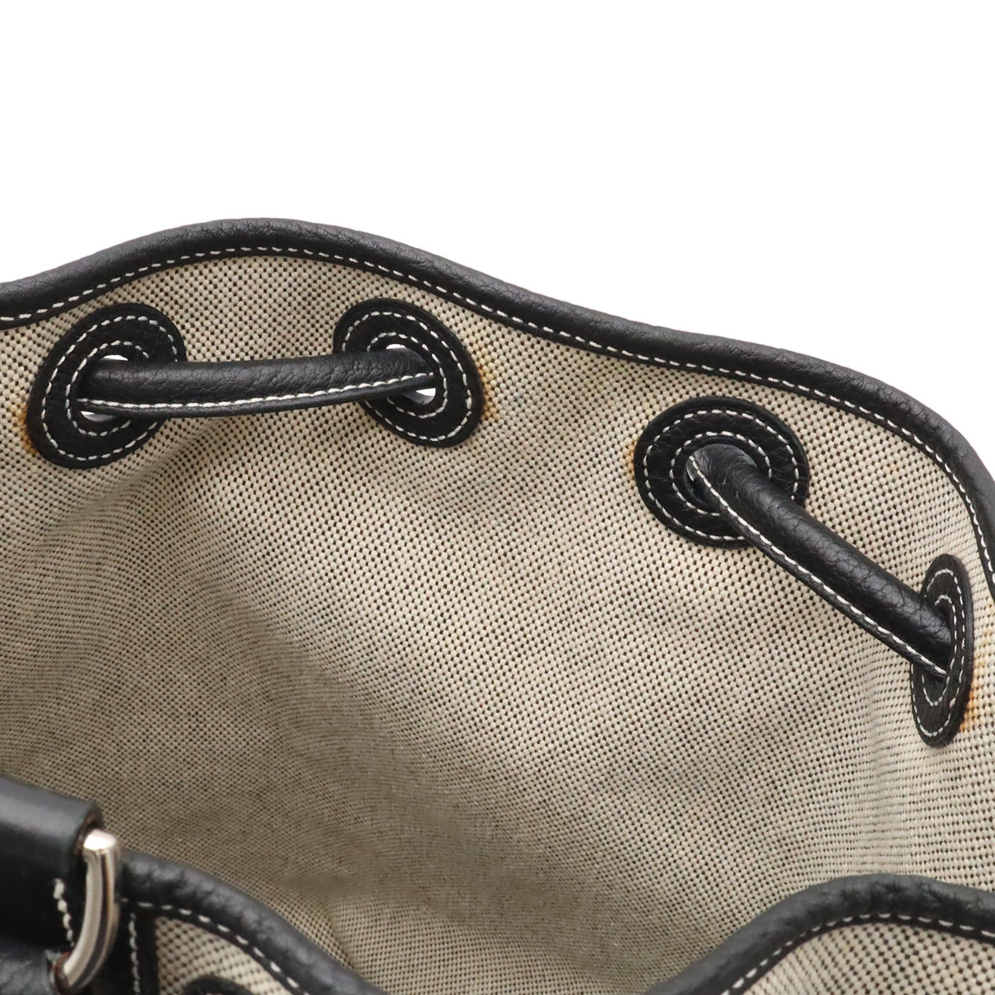 Hermes Black Light Gray White Toile H Shoulder Bag (Pre-Owned)