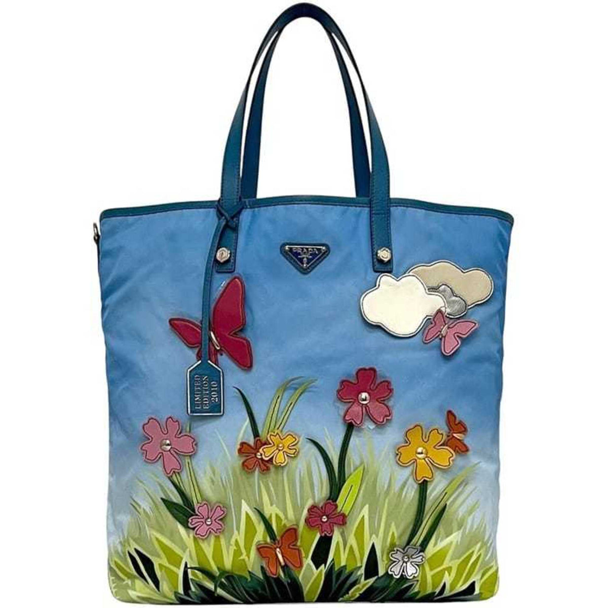Prada Blue Light Blue Nylon Saffiano Triangle Tote Bag (Pre-Owned)