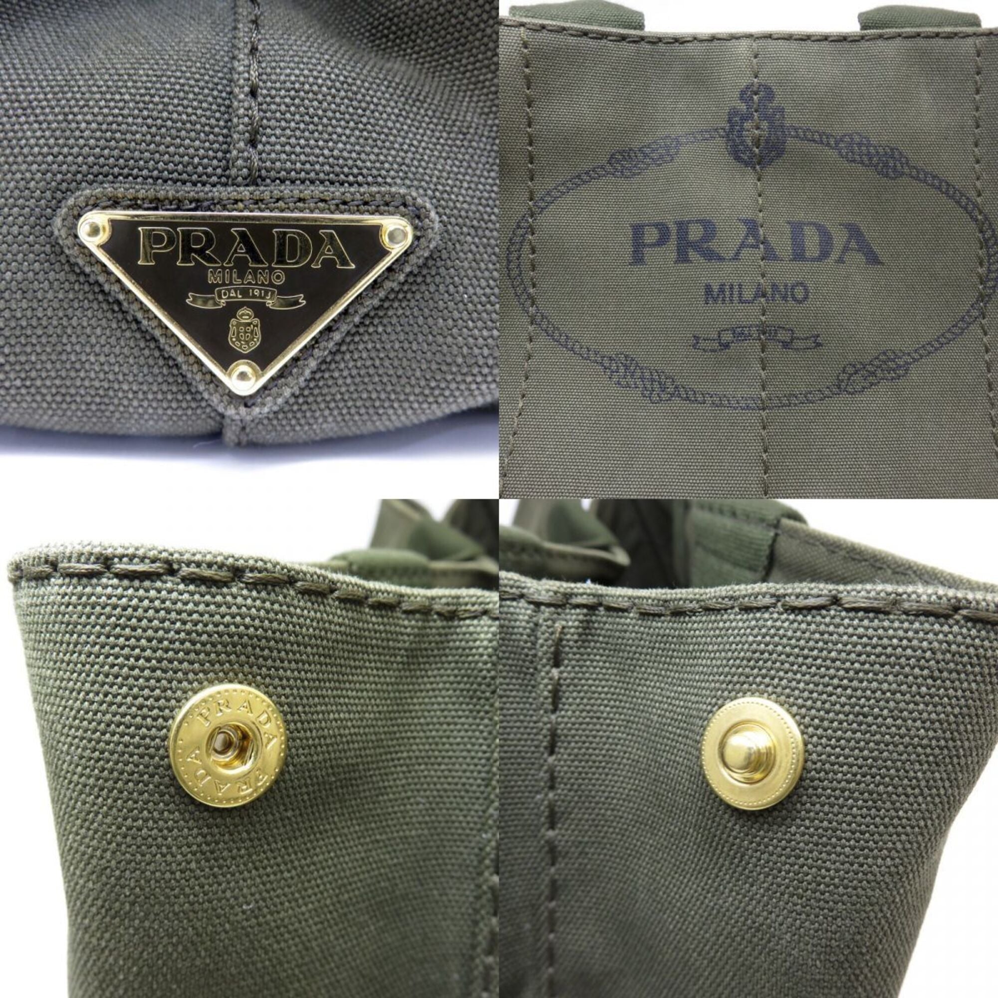 Prada Khaki Canvas Handbag Tote Bag (Pre-Owned)