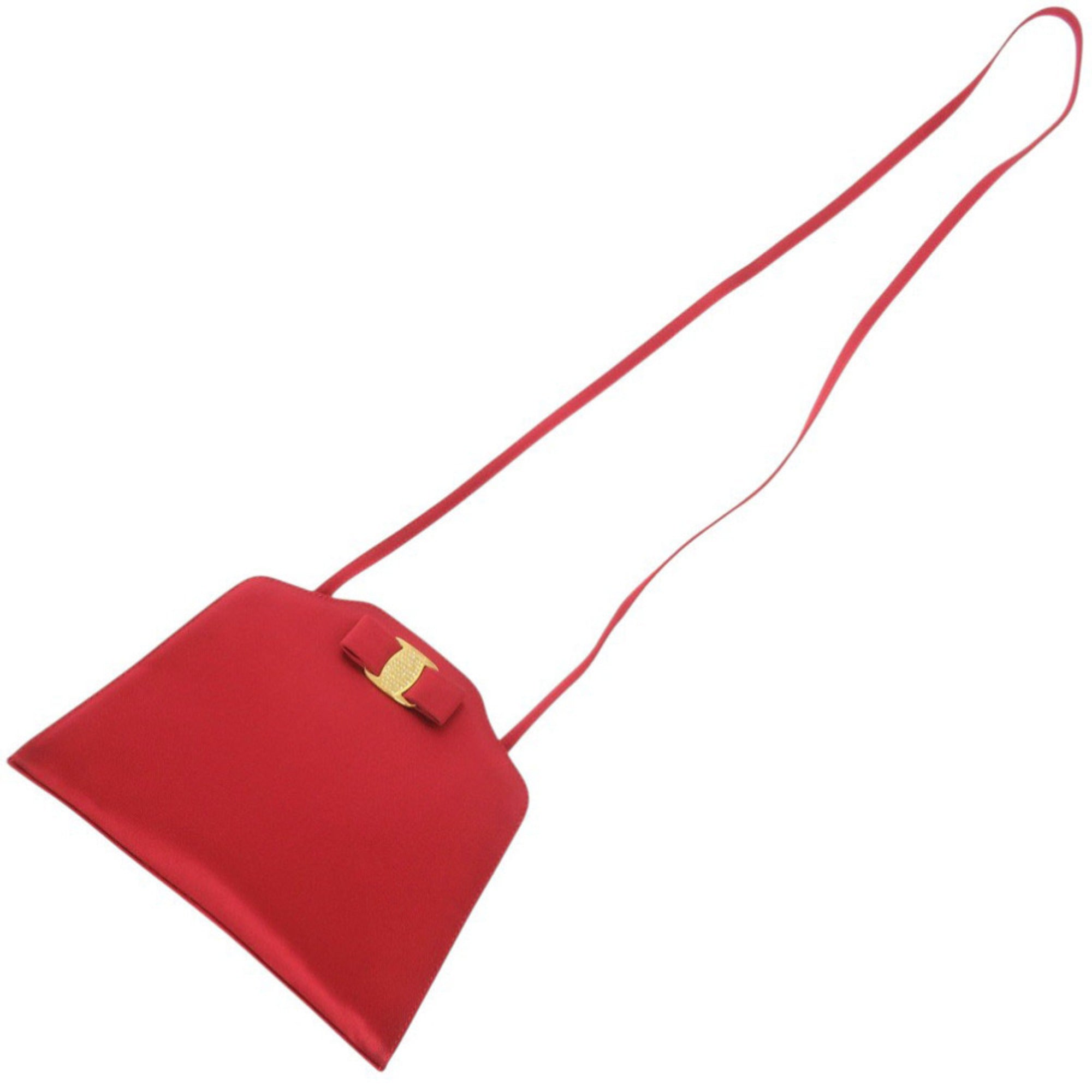 Salvatore Ferragamo Red Color Satin Shoulder Bag (Pre-Owned)