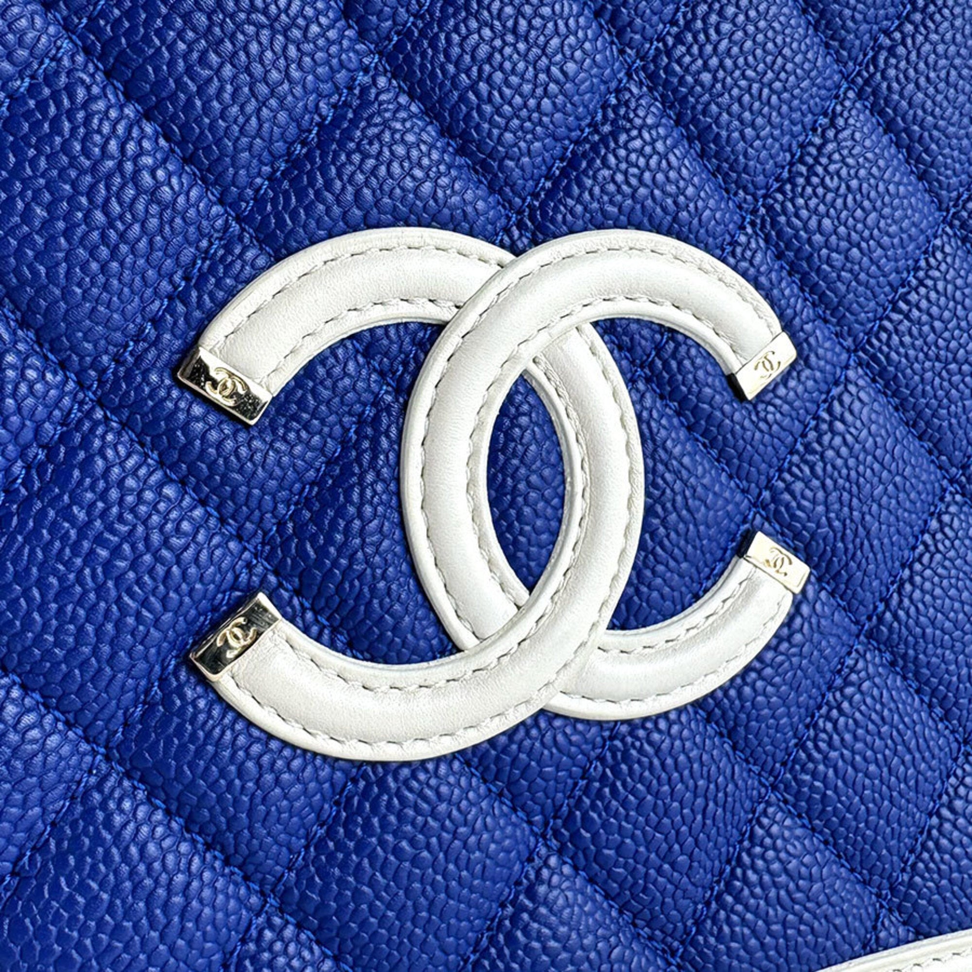 Chanel Blue Red Color White Grained Calfskin Shoulder Bag (Pre-Owned)
