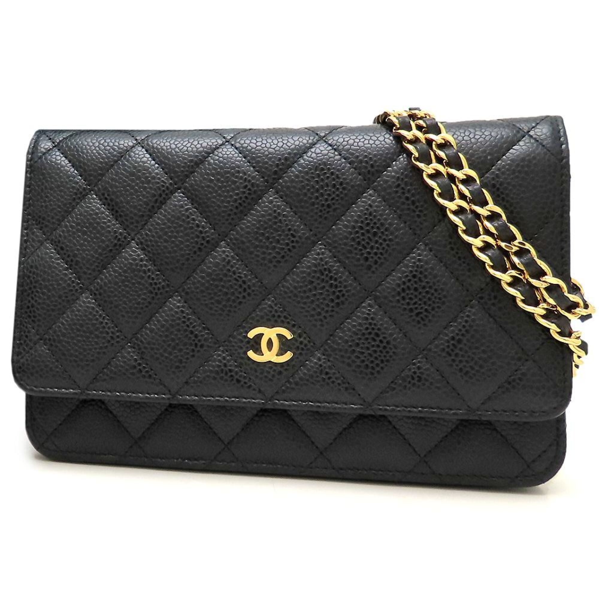 Chanel Black Grained Calfskin Chain/Shoulder Wallet (Pre-Owned)
