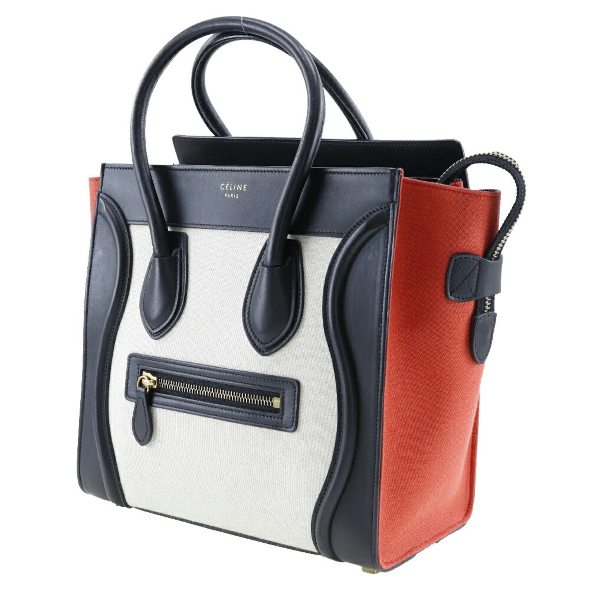 Celine Luggage Beige Black Orange Canvas Leather Handbag (Pre-Owned)