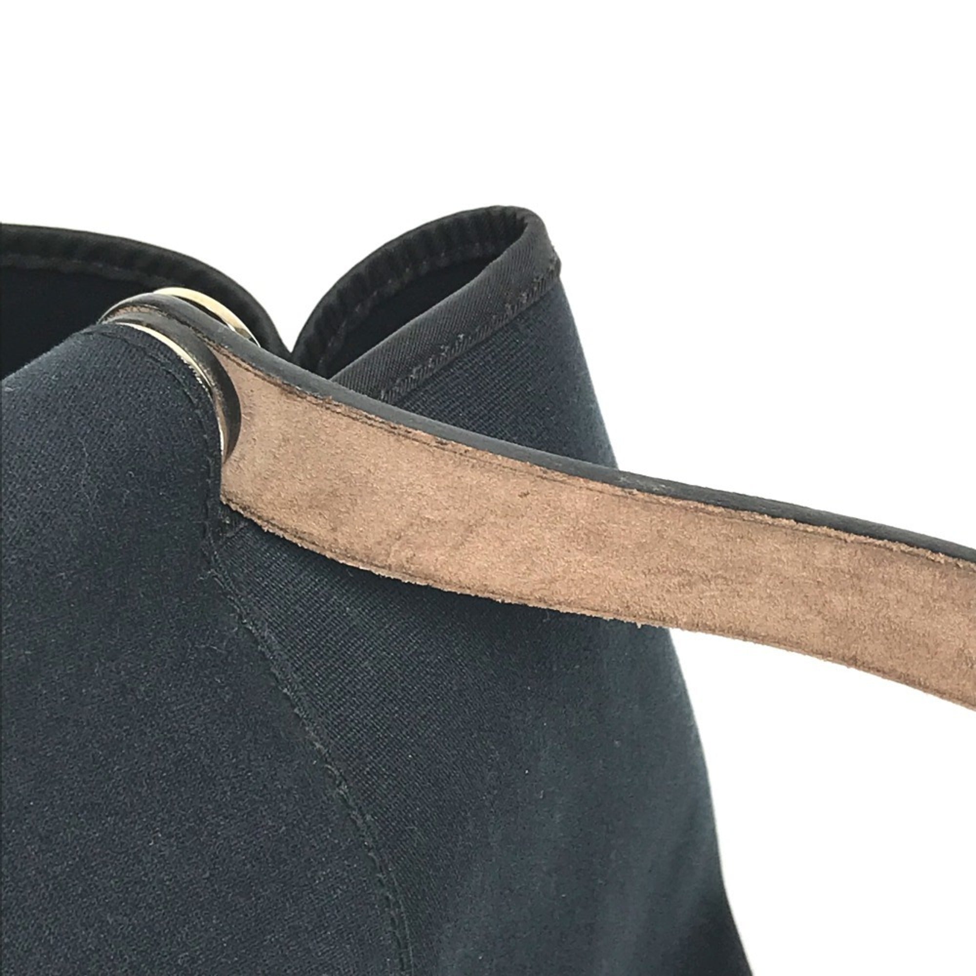 Hermes Dark Navy Leather Canvas Shoulder Bag Tote Bag (Pre-Owned)