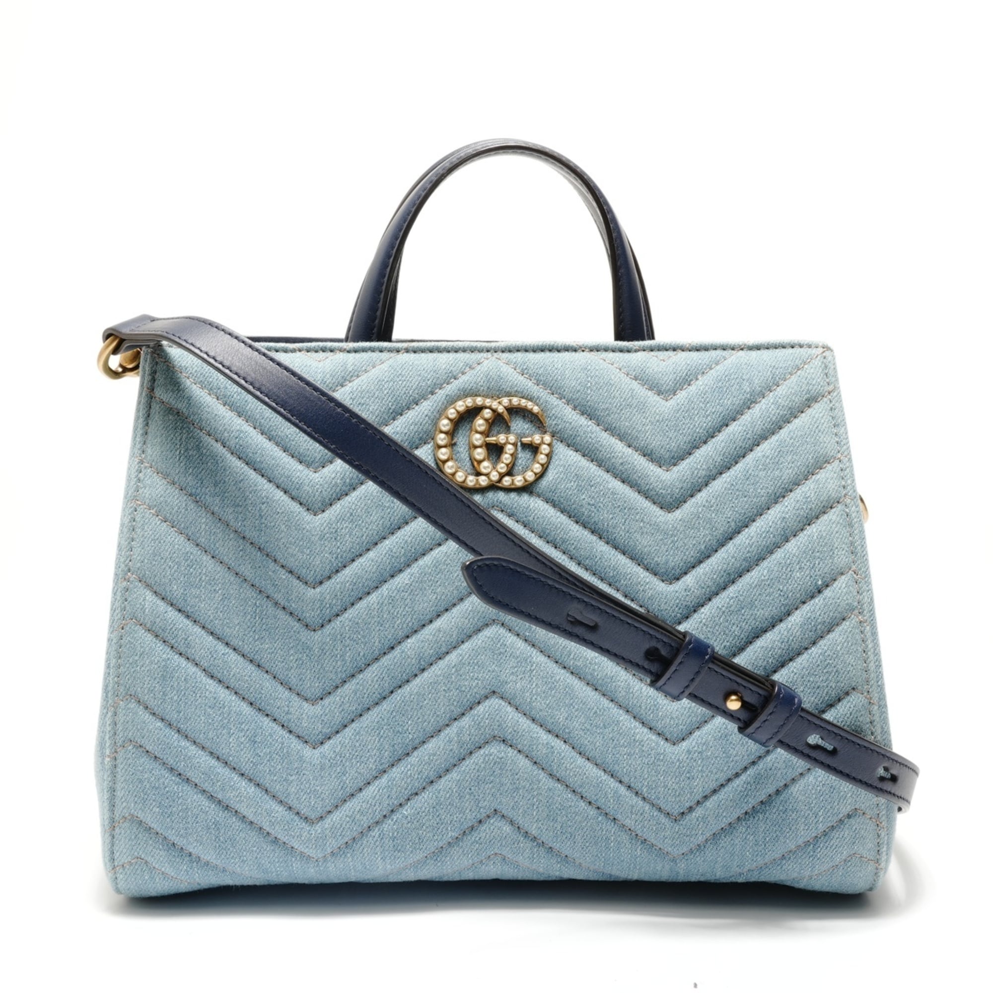 Gucci Gg Marmont Blue Denim Shoulder Bag (Pre-Owned)