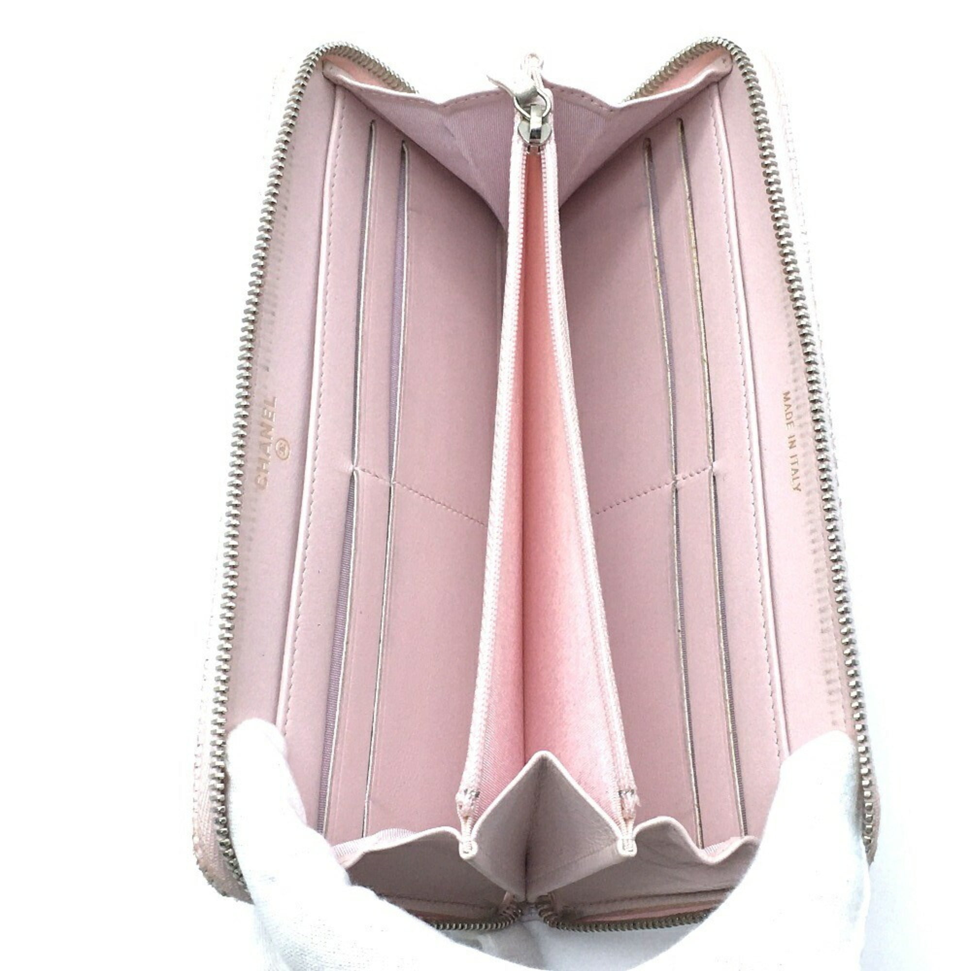 Chanel Deauville Pink Tweed Leather Long Wallet (Bi-Fold) (Pre-Owned)