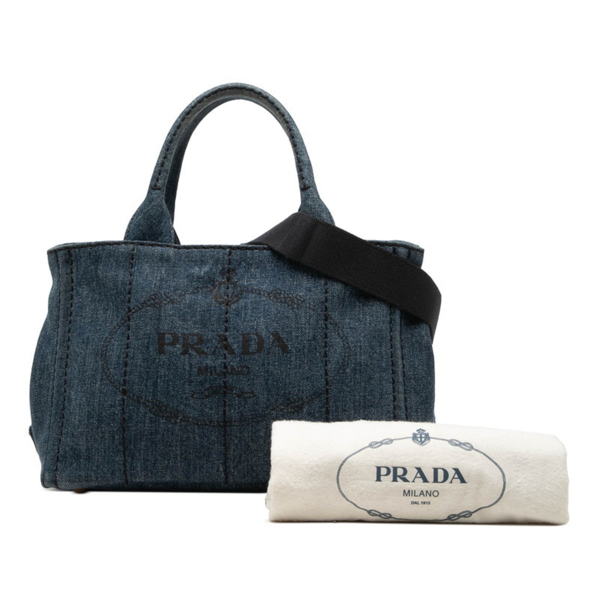 Prada Blue Canapa Denim Shoulder Bag Tote Bag (Pre-Owned)