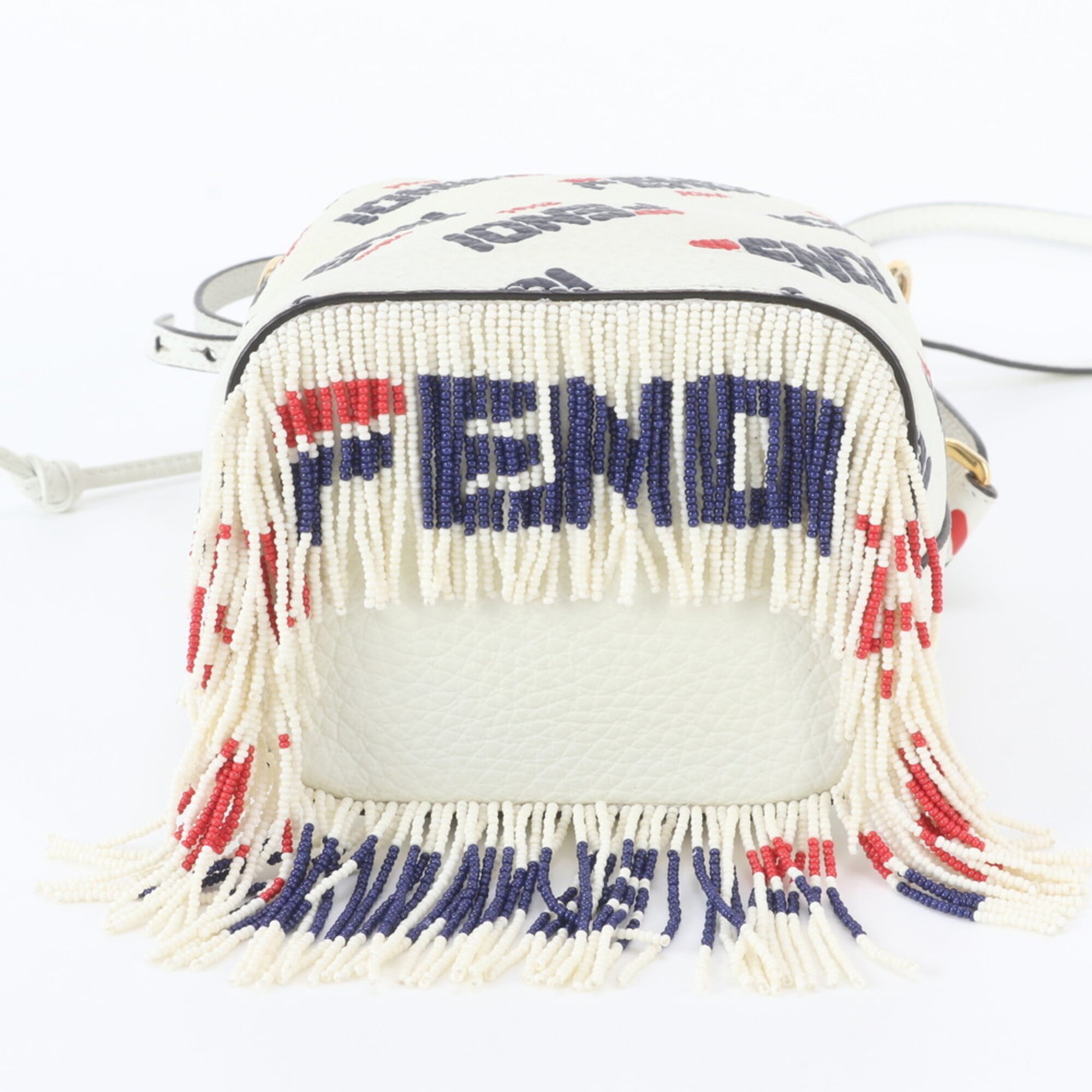 Fendi Navy Red Color White Leather Handbag Shoulder Bag (Pre-Owned)
