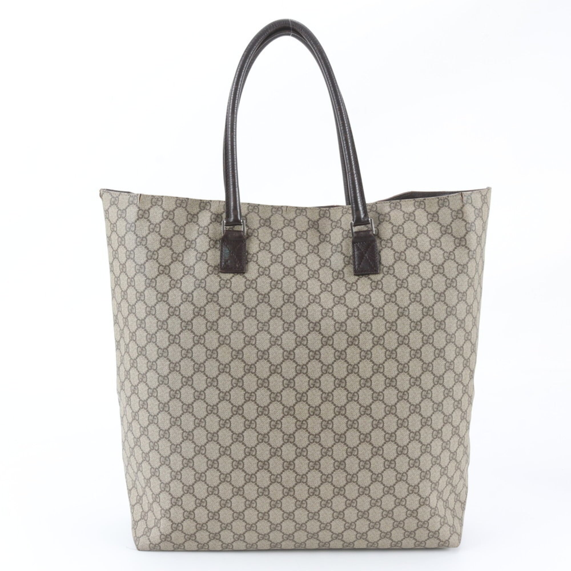 Gucci Beige Brown Leather Coated Canvas Shoulder Bag Tote Bag (Pre-Owned)