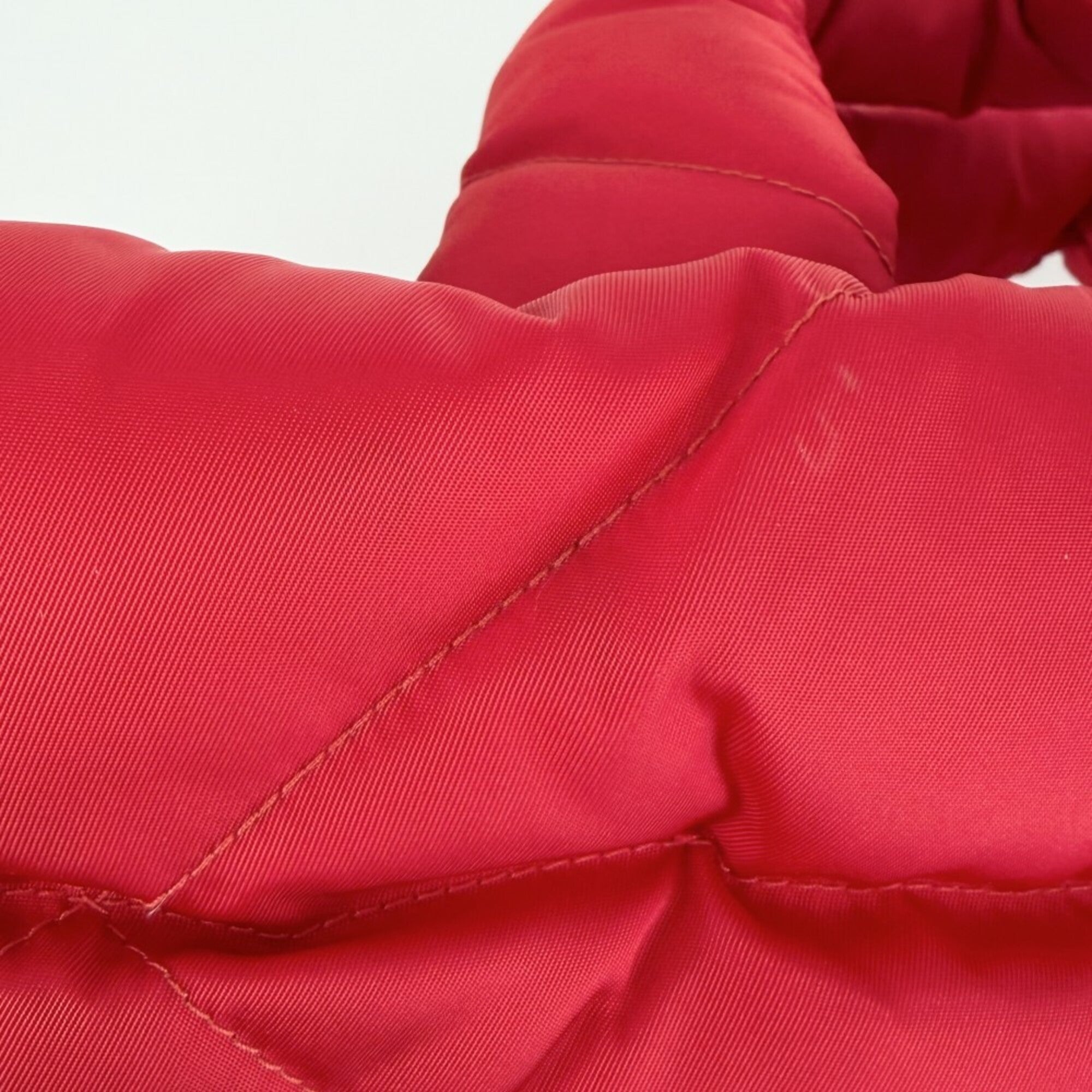 Prada Red Color Nylon Handbag Tote Bag (Pre-Owned)