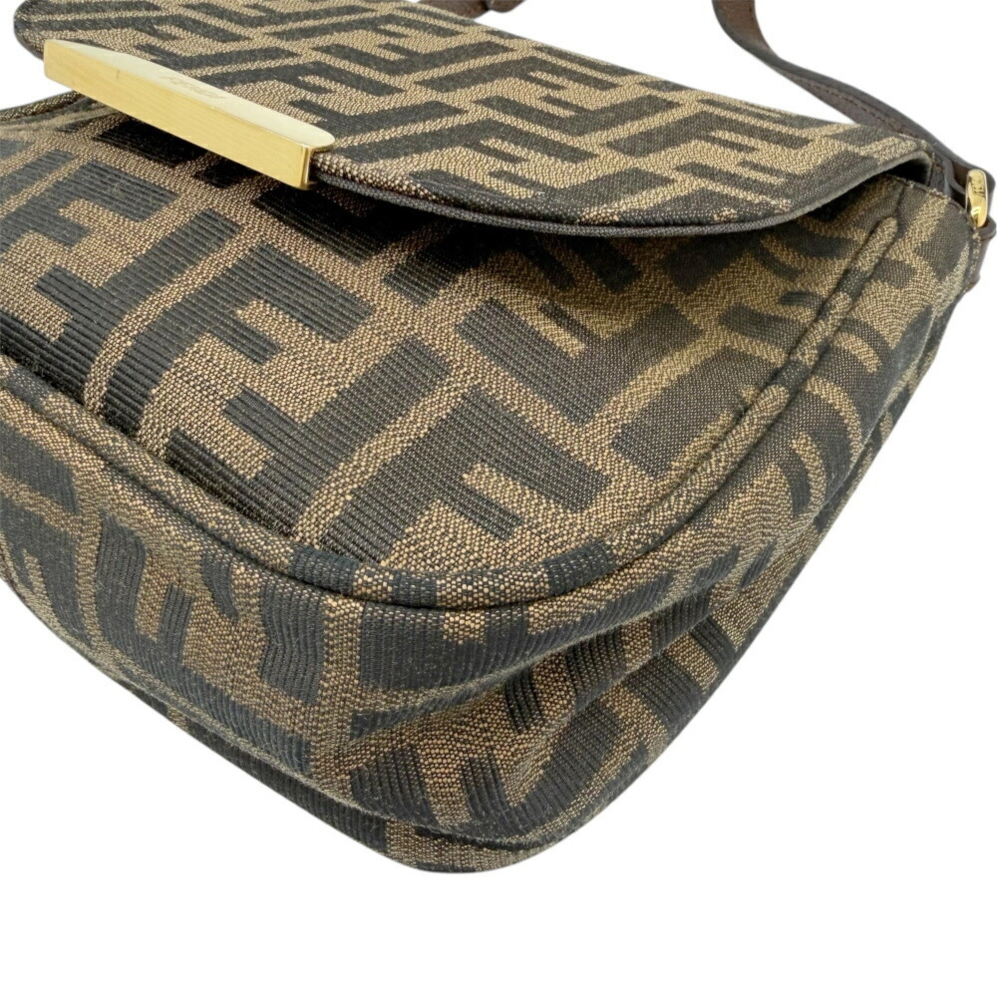 Fendi Zucca Brown Canvas Leather Shoulder Bag (Pre-Owned)