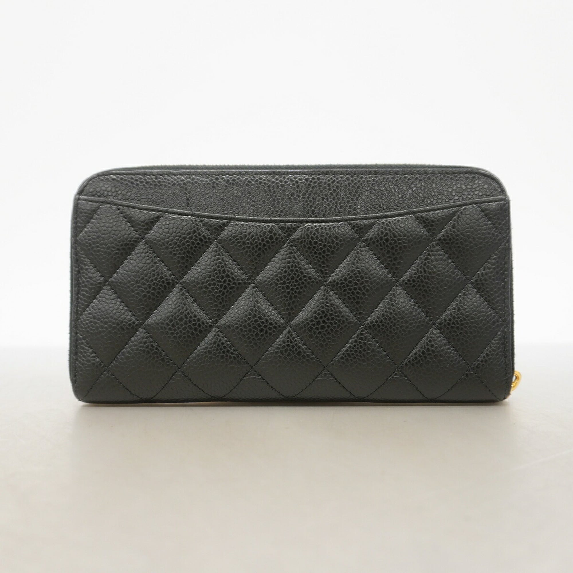 Chanel Black Grained Calfskin Long Wallet (Bi-Fold) (Pre-Owned)