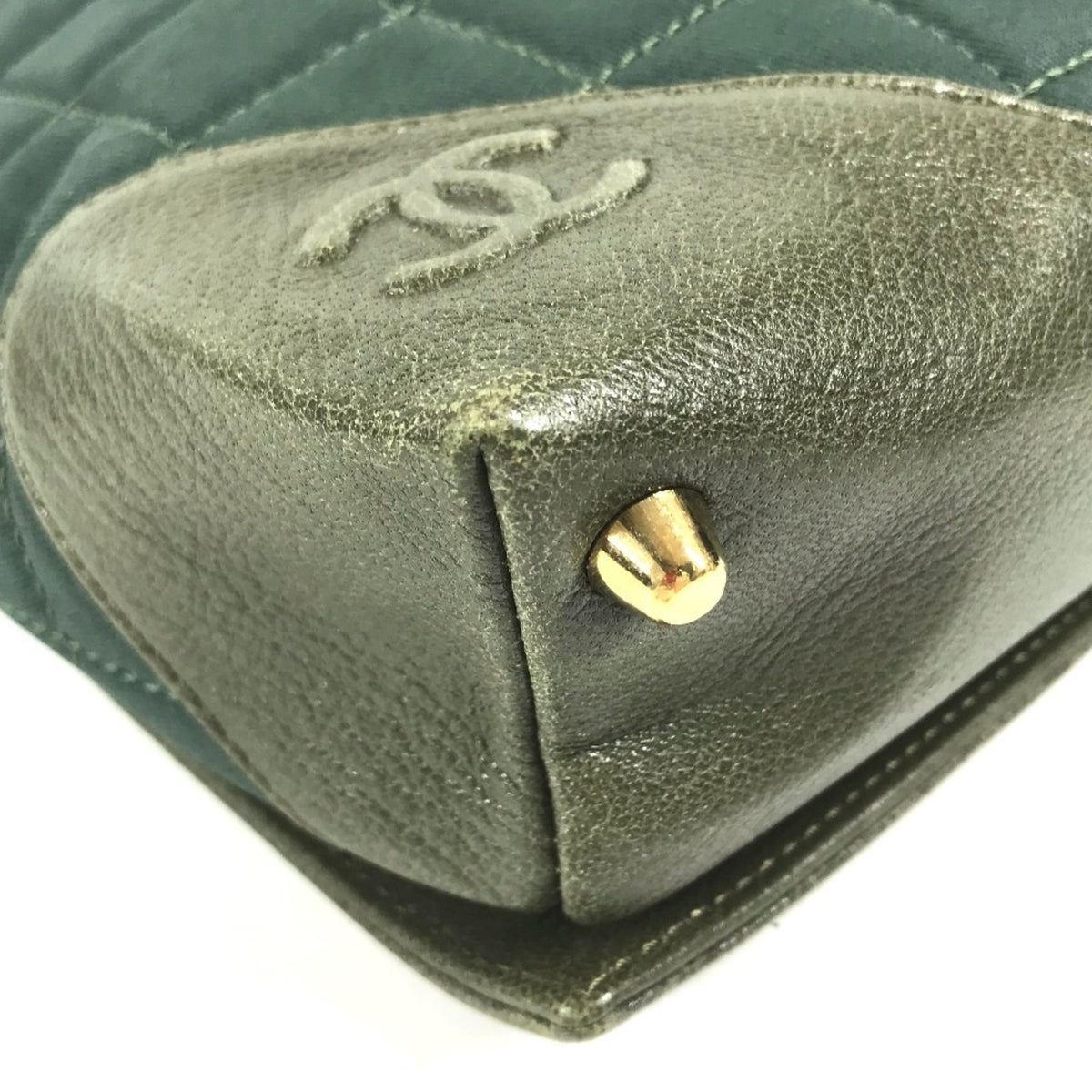 Chanel Chocolate Bar Khaki Nylon Leather Shoulder Bag Tote Bag (Pre-Owned)