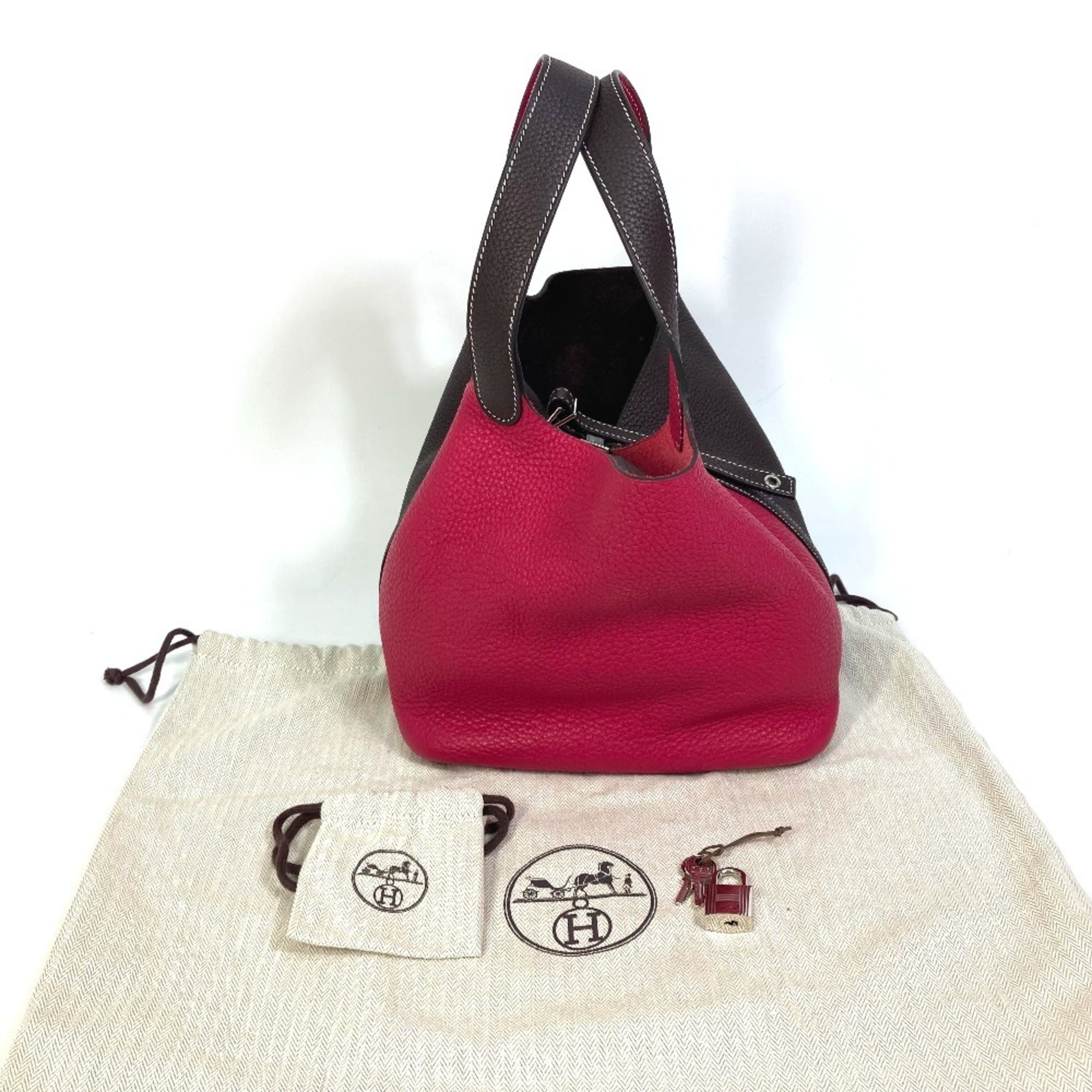 Hermes Picotin Red Brown Taurillon Clemence Leather Handbag Tote Bag (Pre-Owned)