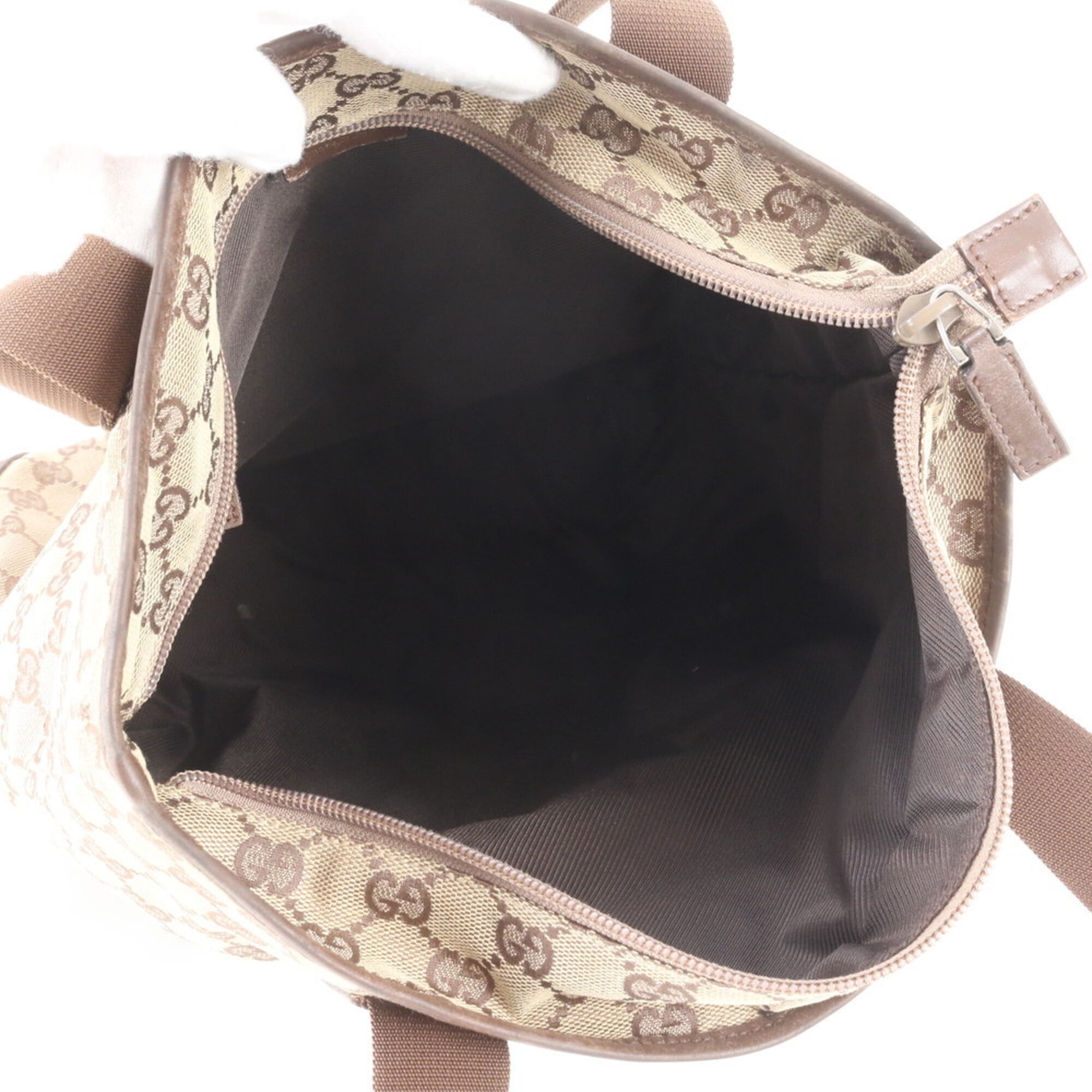 Gucci Beige Brown Leather Canvas Shoulder Bag Tote Bag (Pre-Owned)